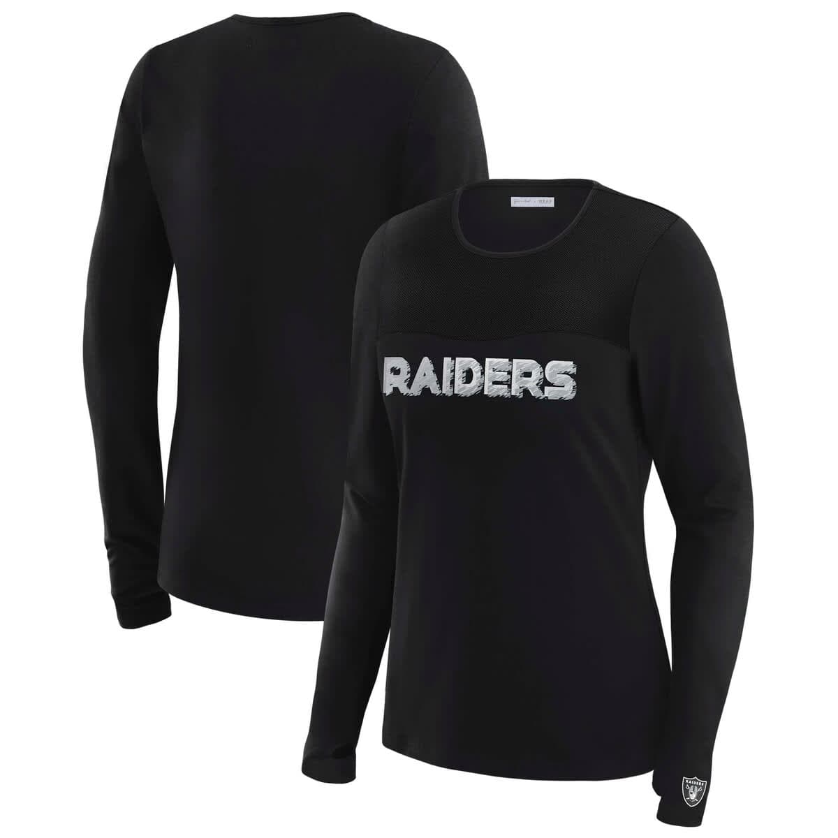 Women's WEAR by Erin Andrews x Gracie Hunt Black Las Vegas Raiders Mesh Panel Long Sleeve T-Shirt - image 1