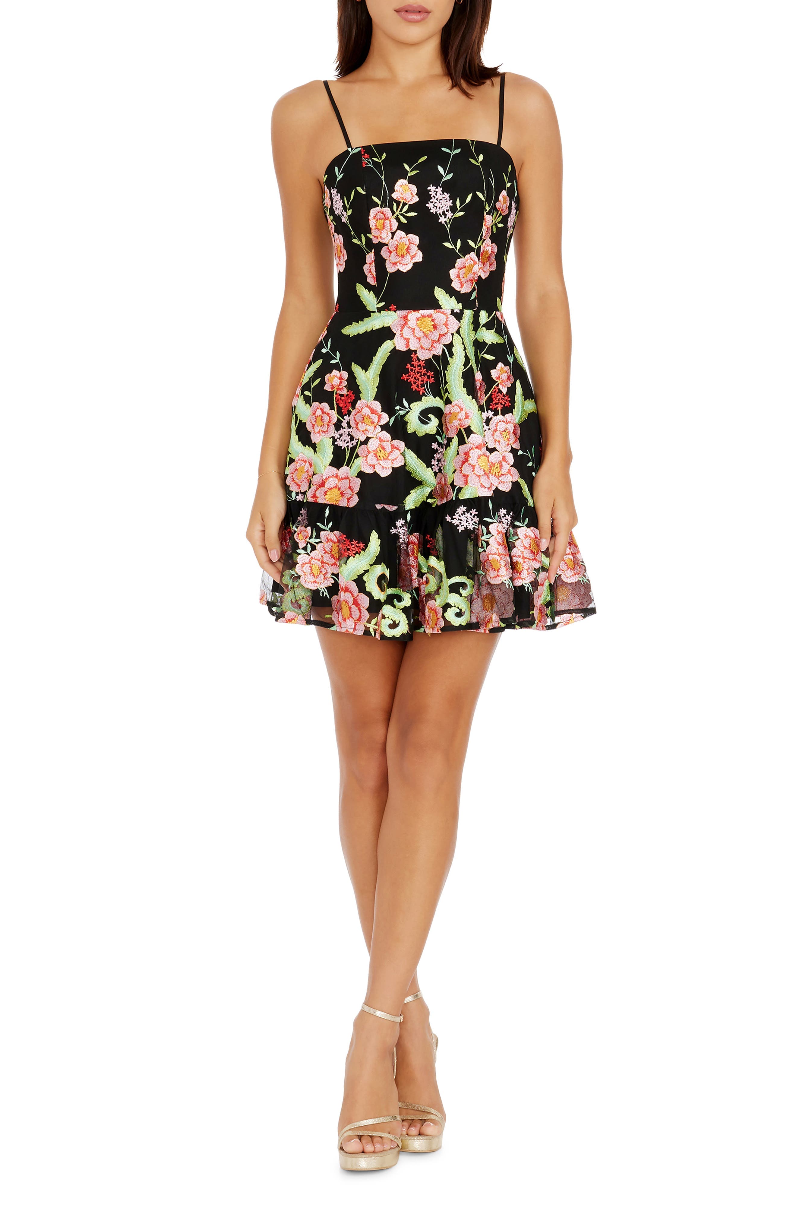 Lissa Floral Embroidery Cocktail Minidress - image 1