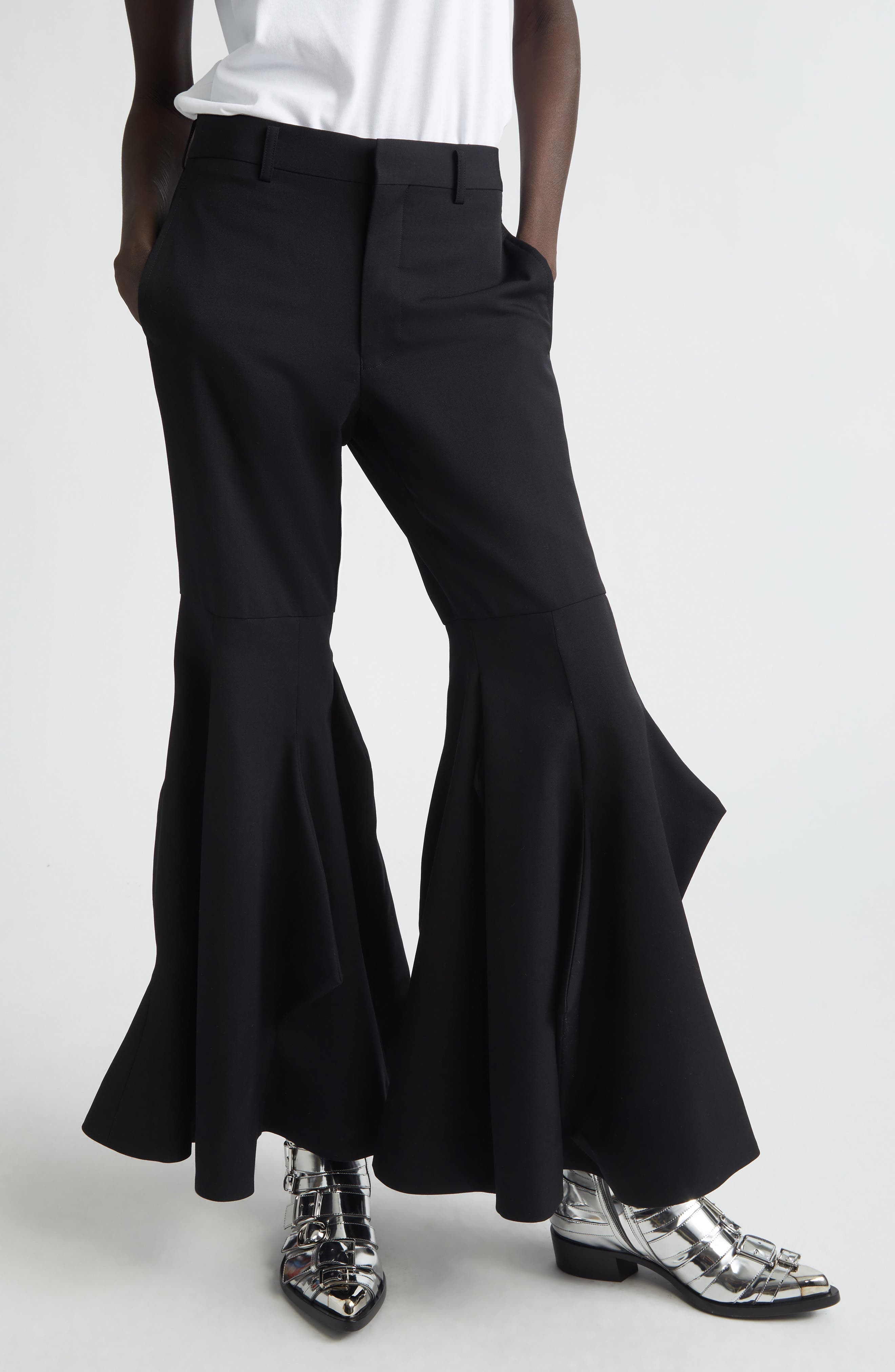 Paneled Wool Gabardine Flare Leg Pants - image 1