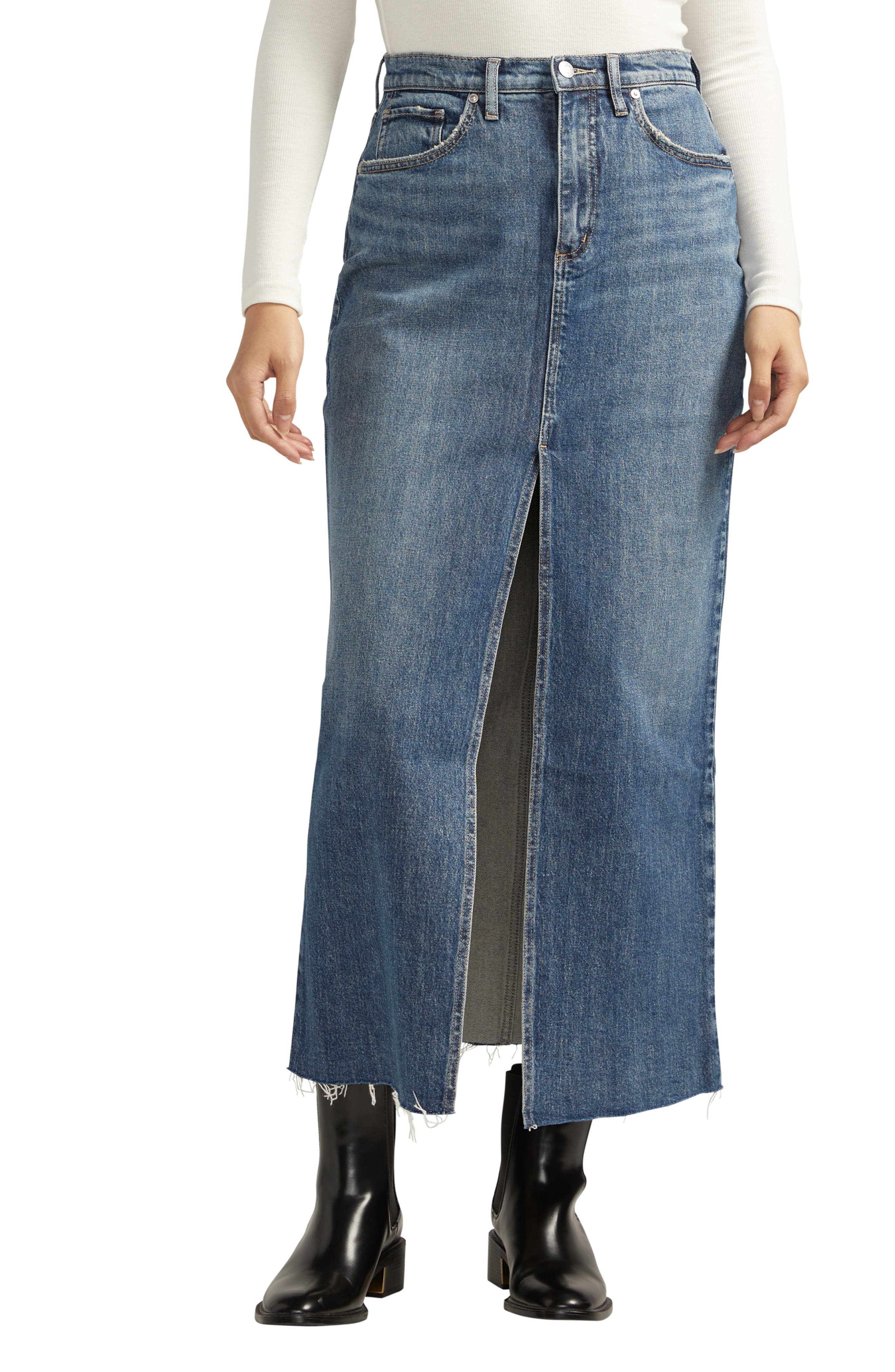 Front Slit Denim Midi Skirt - image 1