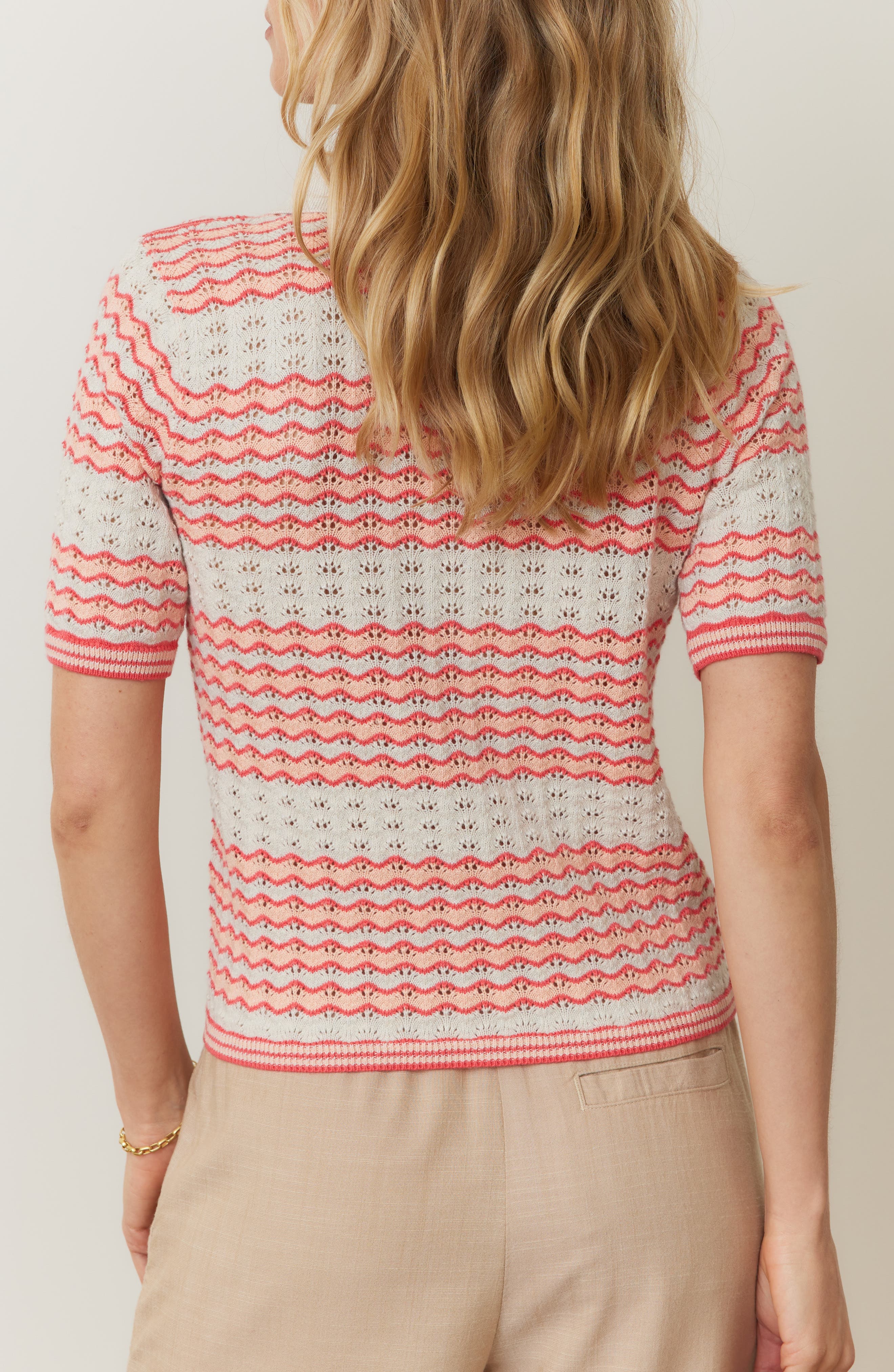 Spencer Open Stitch Short Sleeve Polo Sweater - image 2