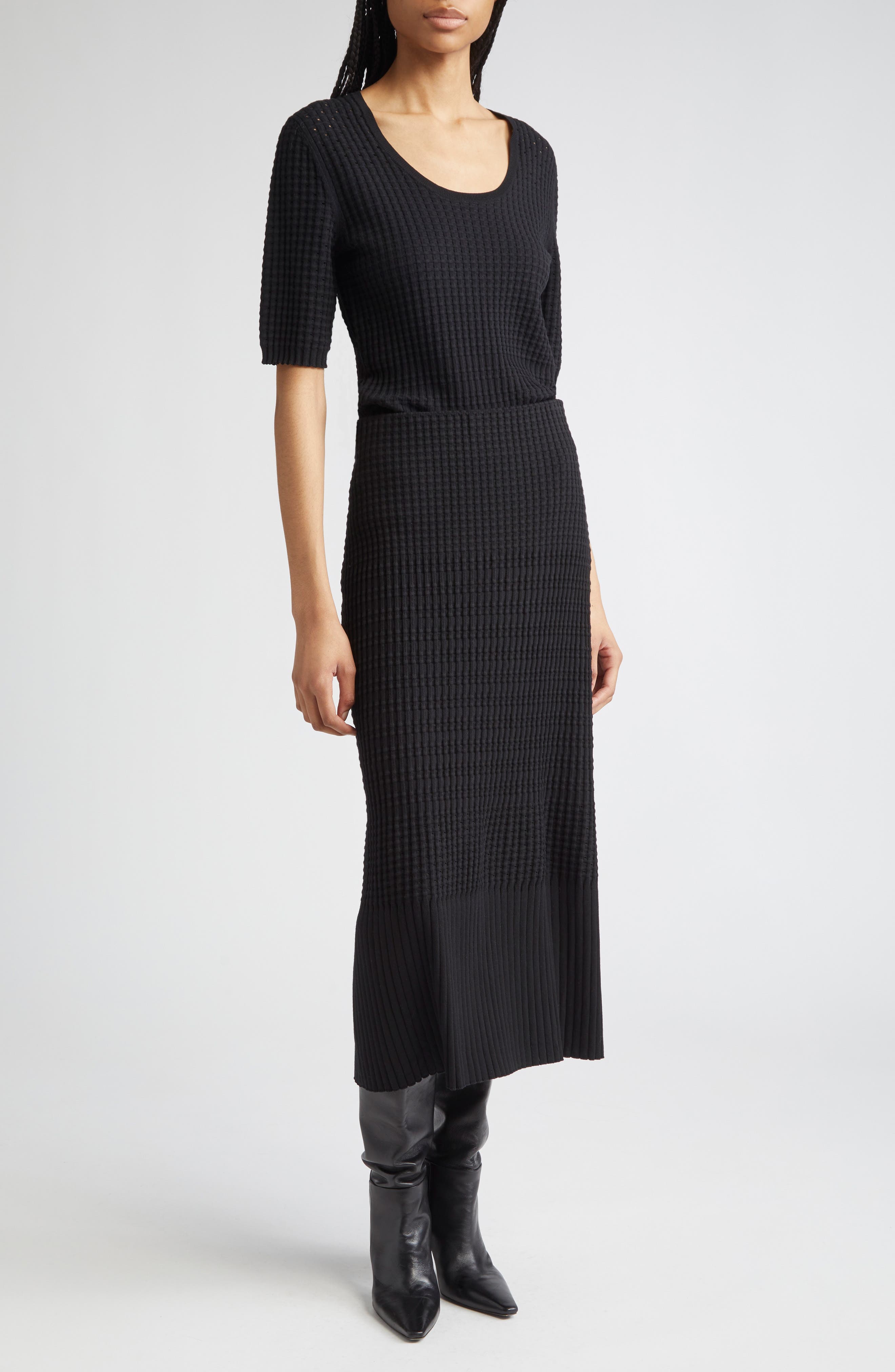 Mixed Stitch Short Sleeve Sweater - image 2