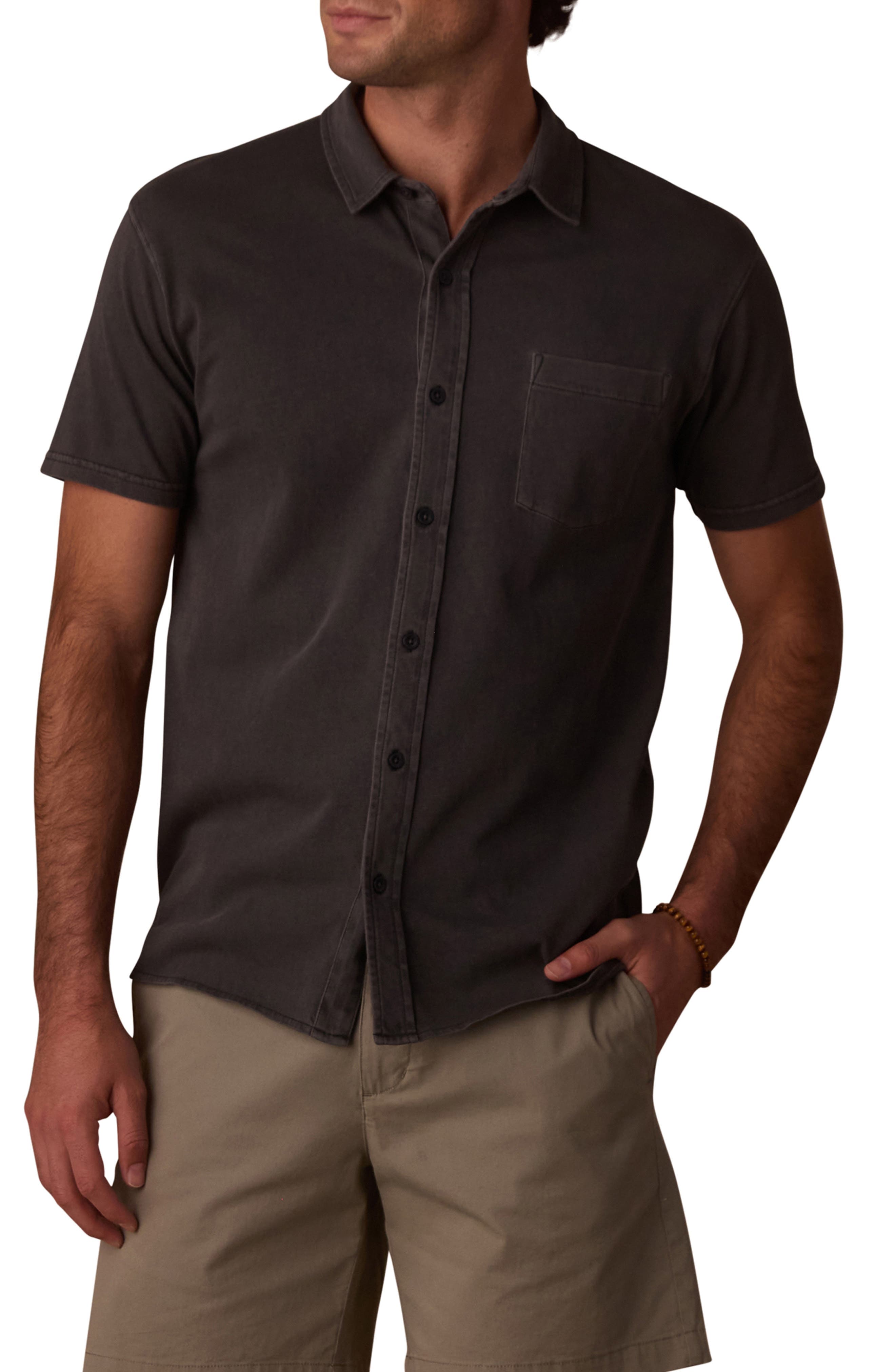Normal Short Sleeve Cotton Jersey Button-Up Shirt - image 1