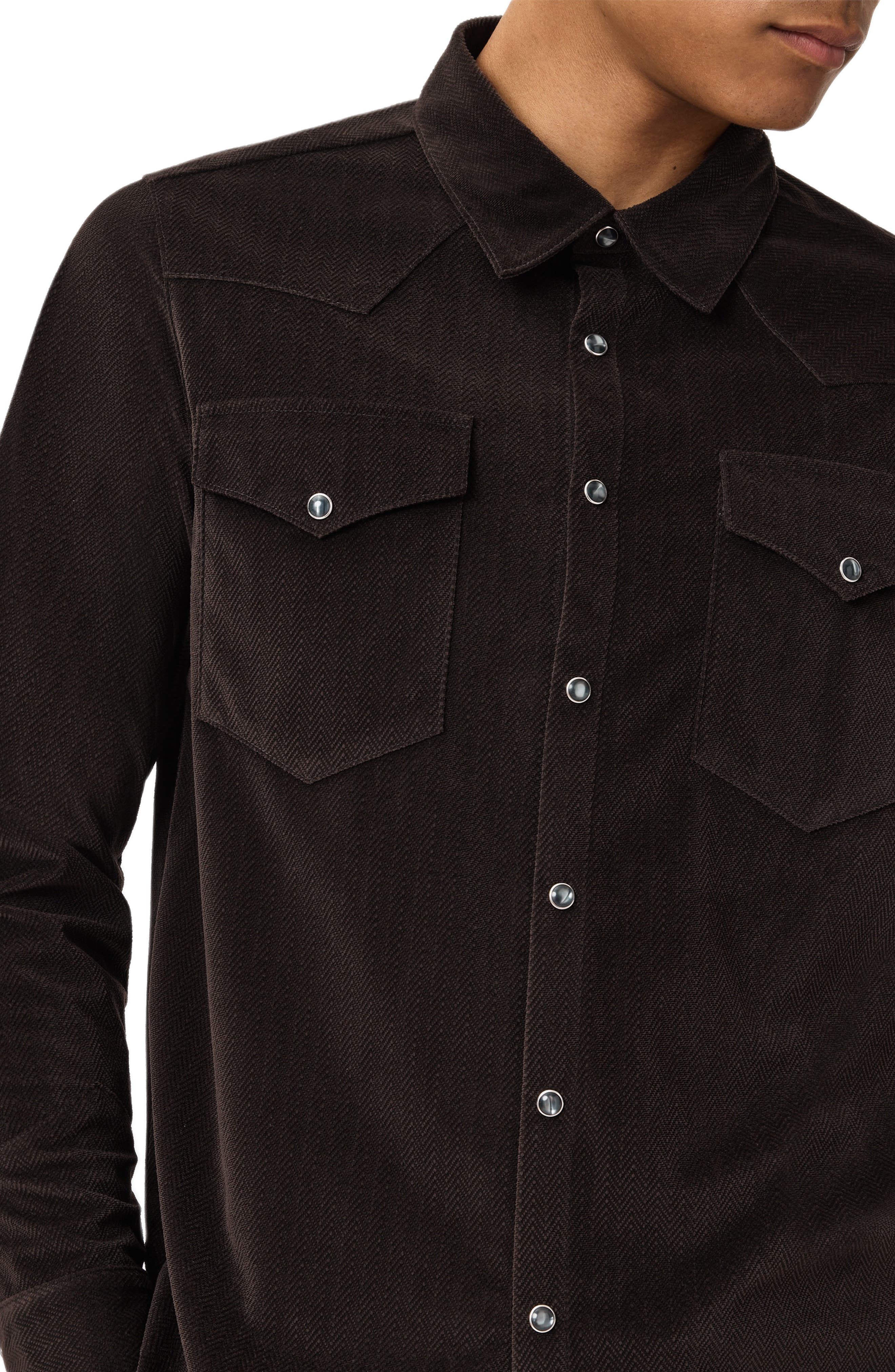 Andres Western Herringbone Faux Suede Snap-Up Shirt - image 2