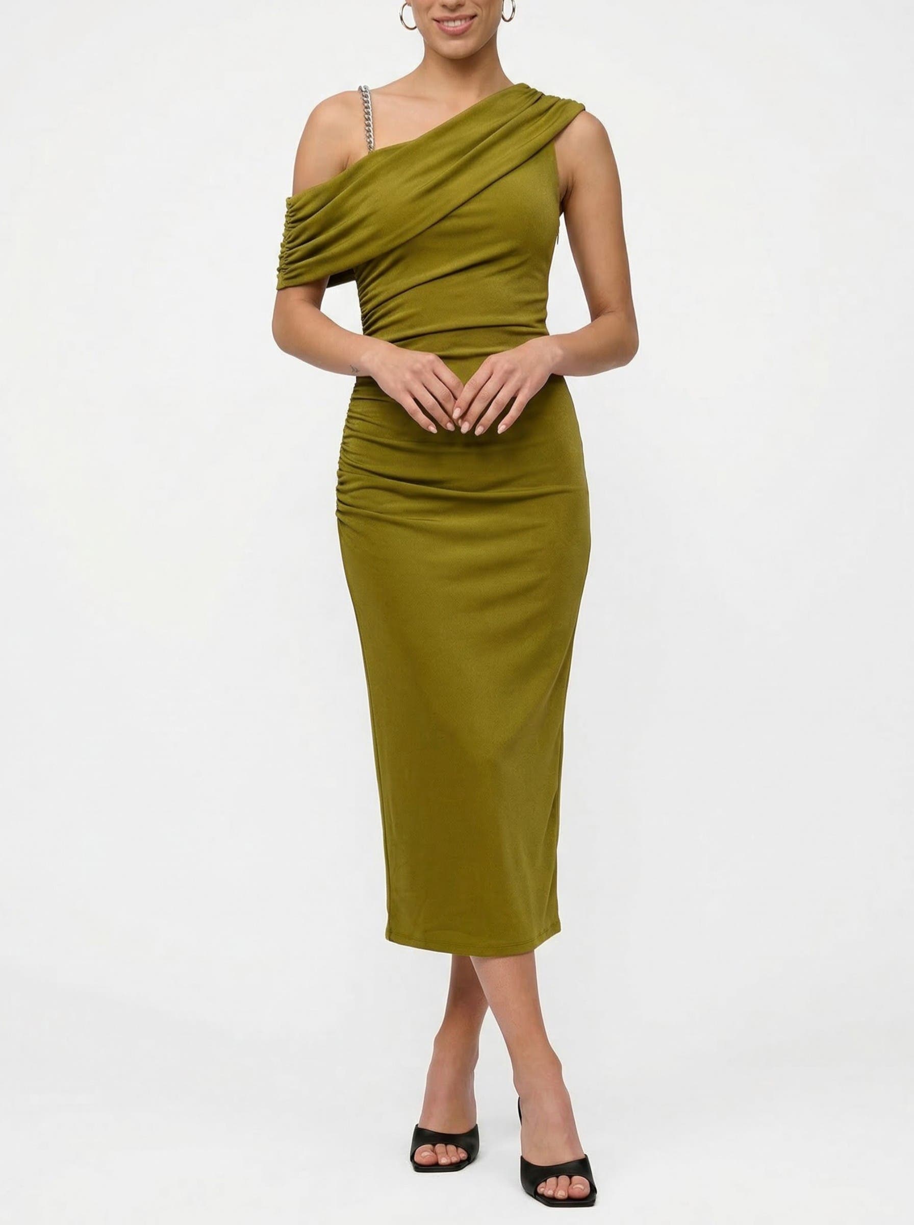 Julez Asymmetrical Drape Midi Dress - image 1