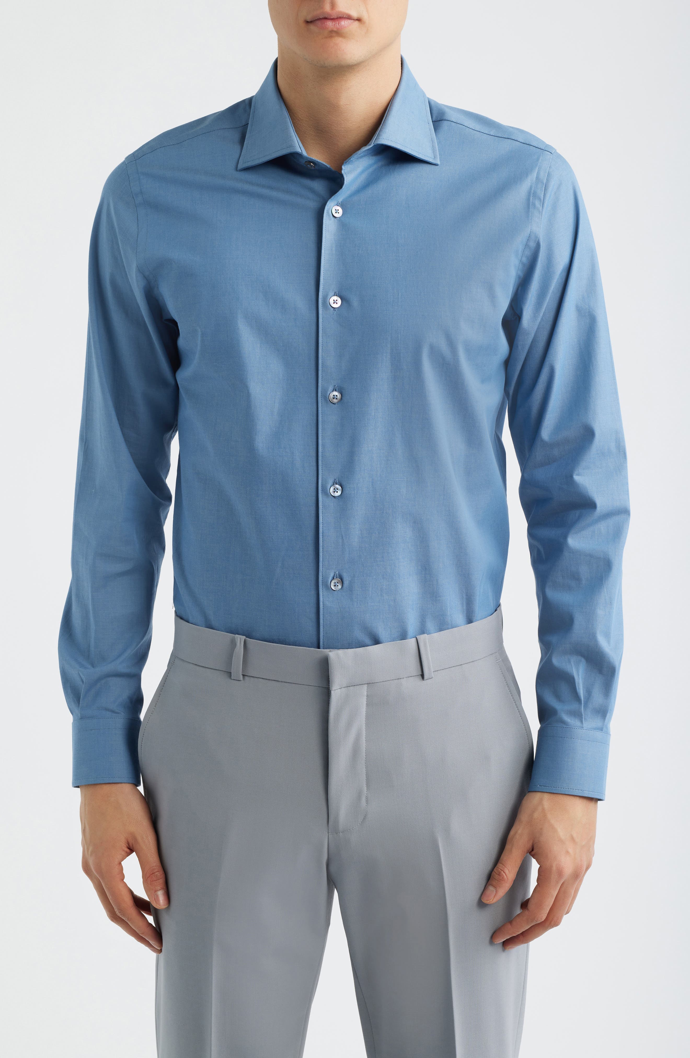 Bassano Tailored Fit Solid Stretch Cotton Twill Dress Shirt - image 3