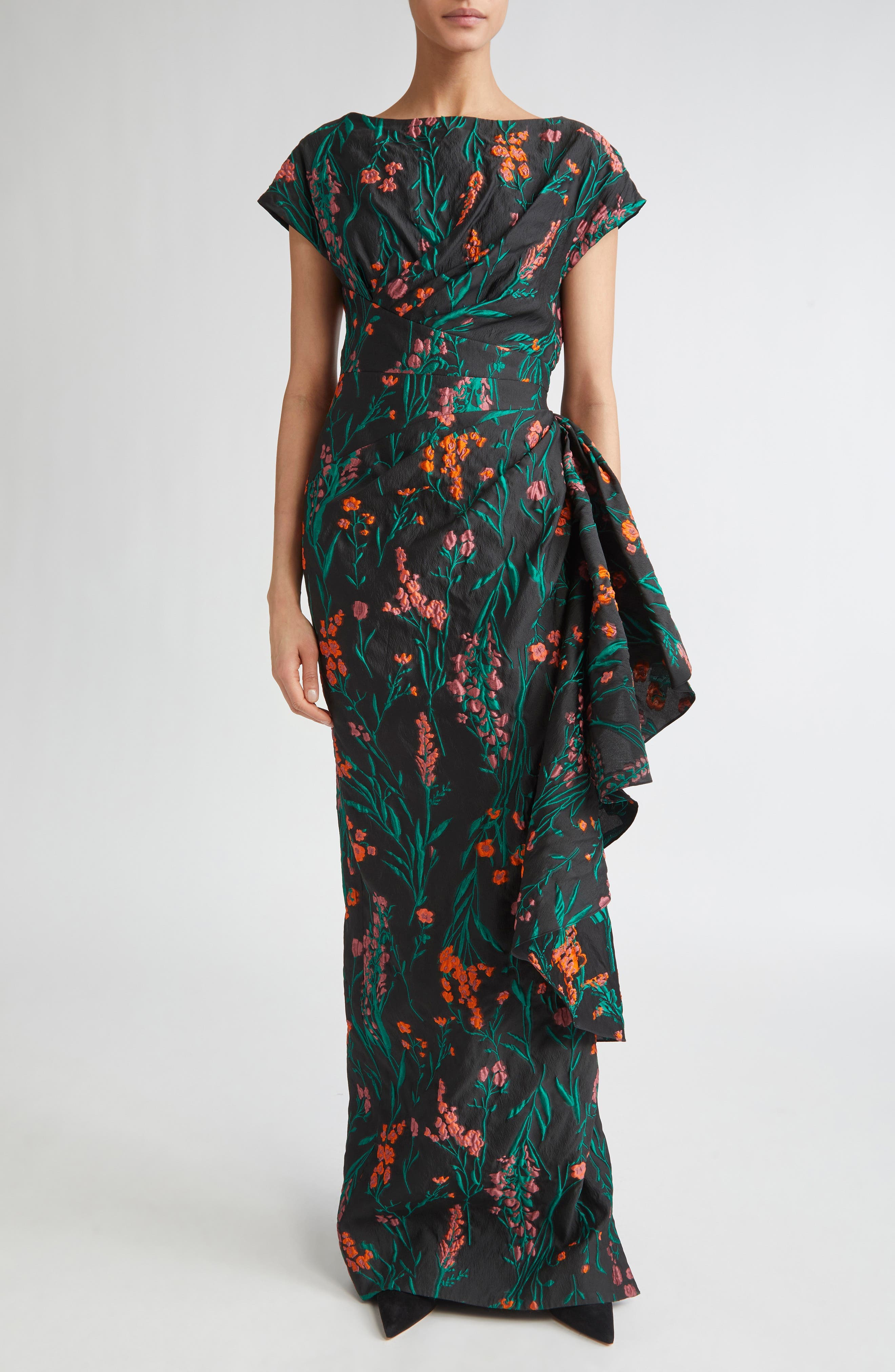 Florence Ruched Floral Jacquard Gown - image 1