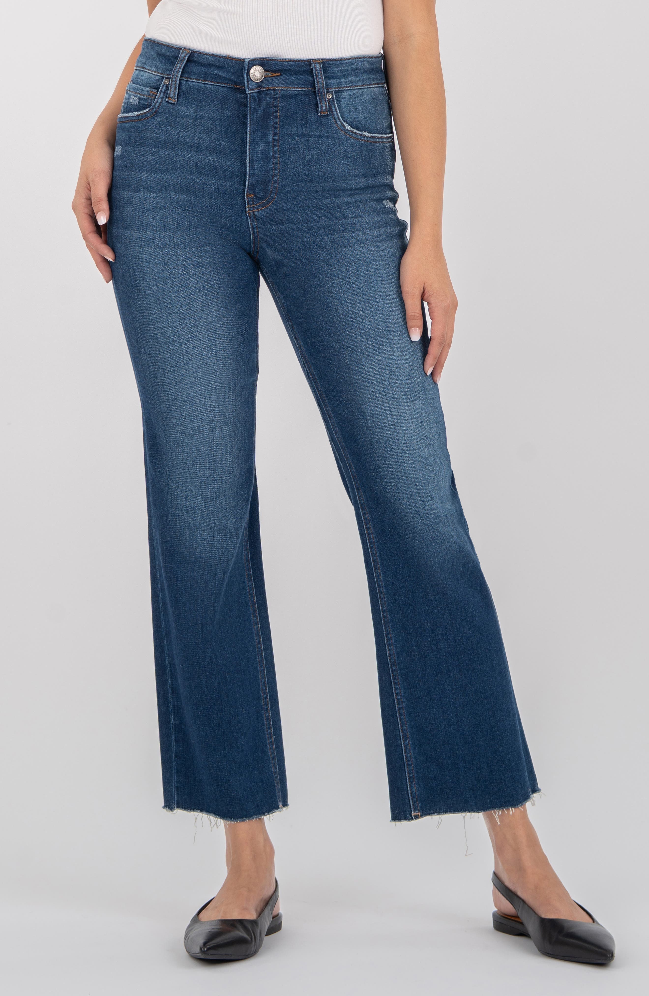Kelsey High Waist Raw Hem Ankle Flare Leg Jeans - image 1