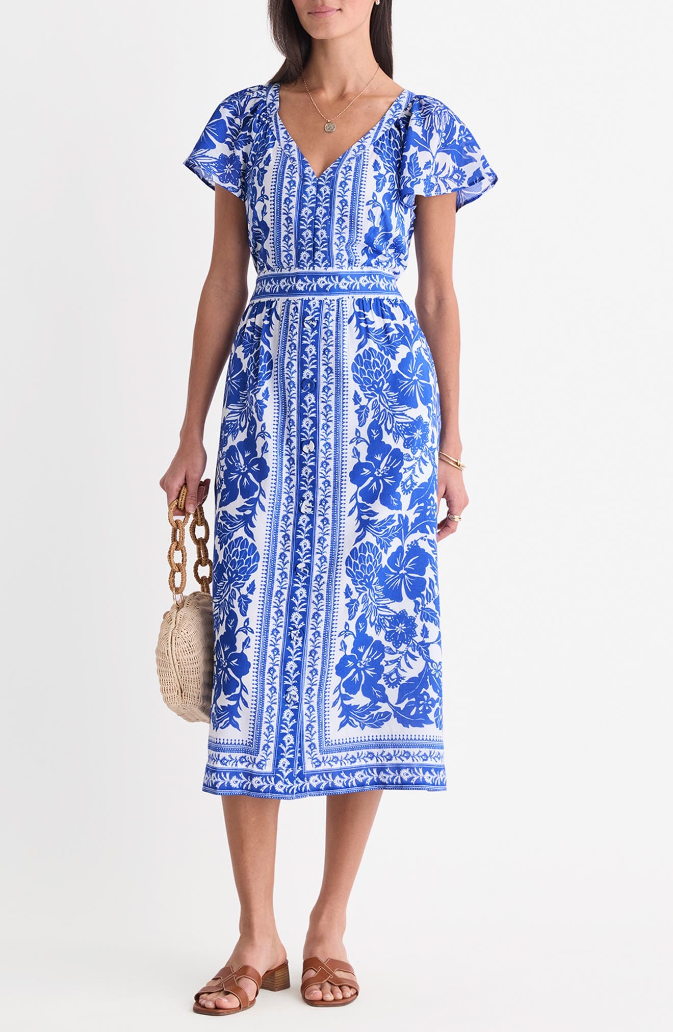 Britt Floral Short Sleeve Midi Dress - image 1