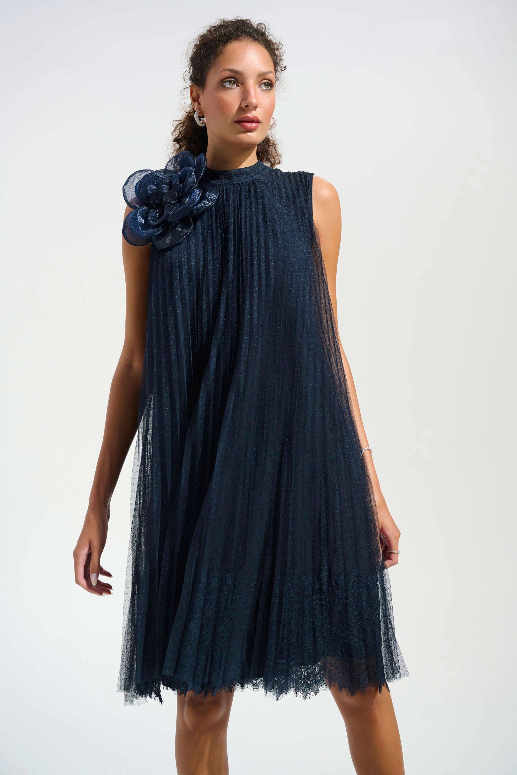 Signature | Mesh And Lace A-Line Dress With Organza Flower Detail - image 1