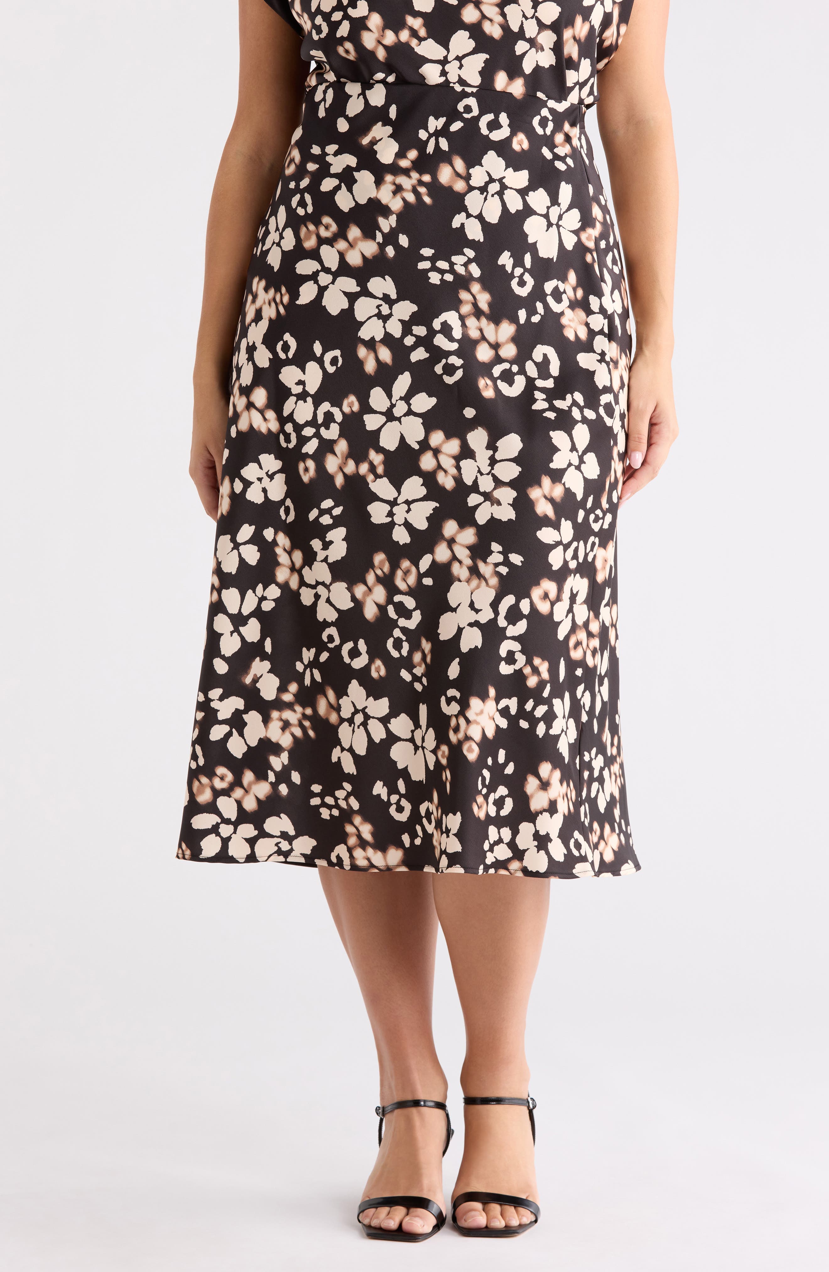 Floral Satin Midi Skirt - image 1