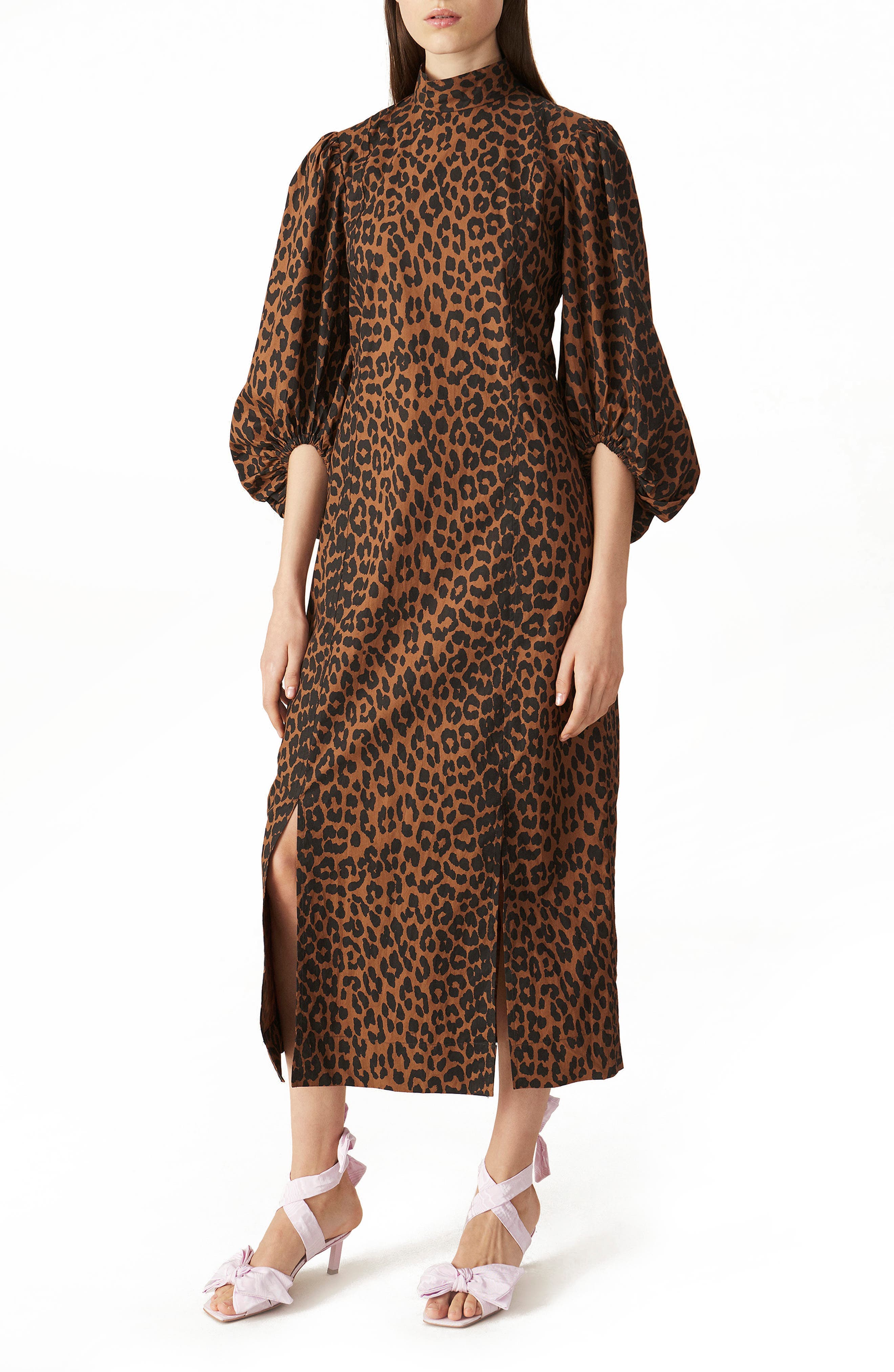 Leopard Print Balloon Sleeve Organic Cotton Dress - image 1