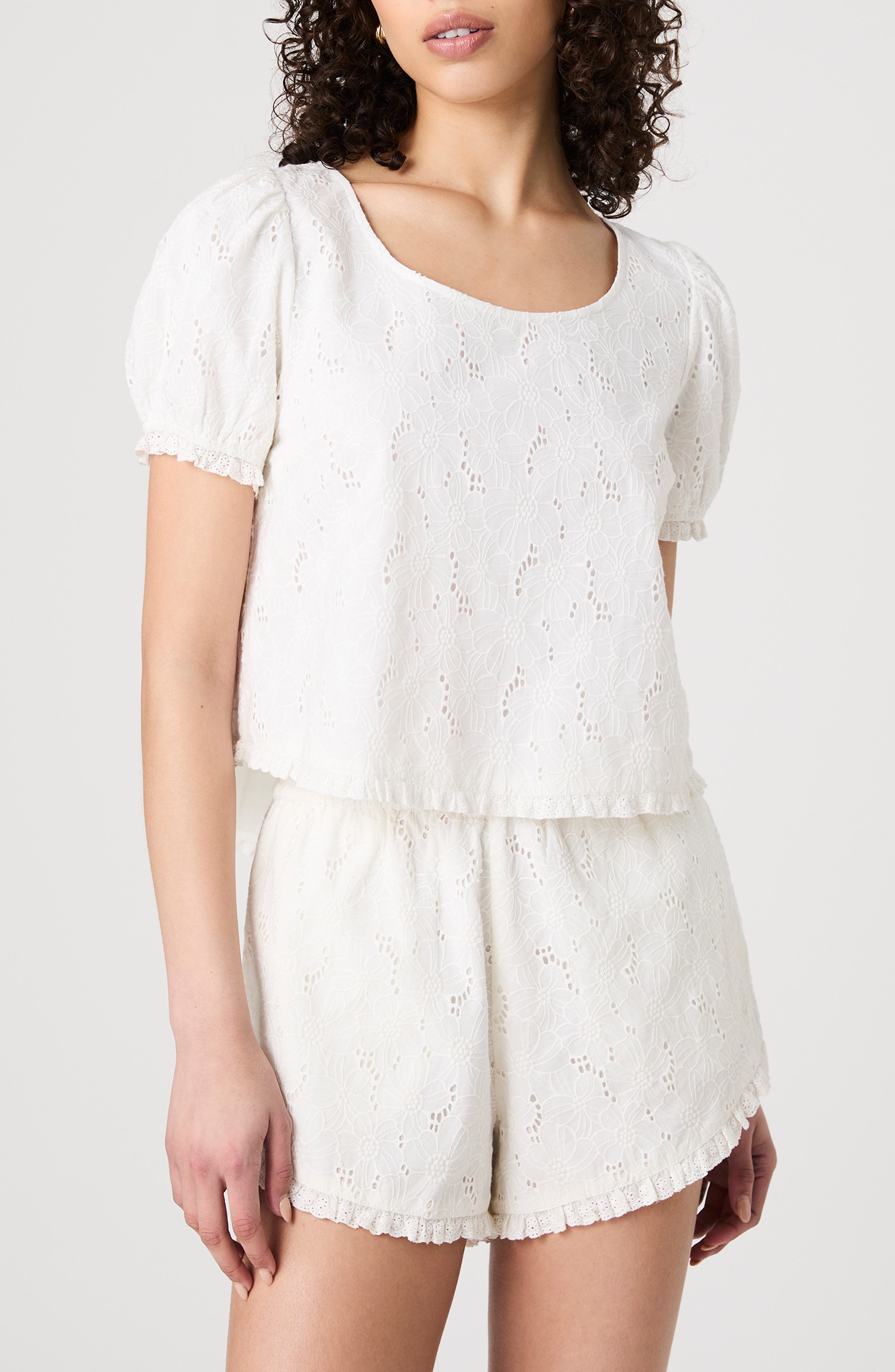 Eyelet Puff Sleeve Cotton Top - image 1