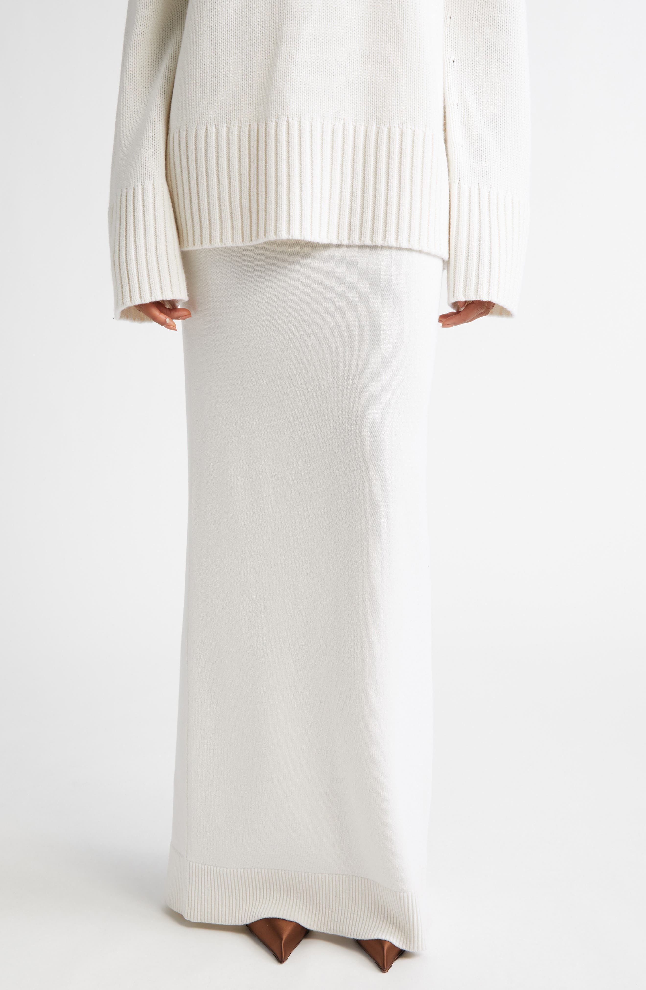 Back Slit Cashmere Blend Maxi Sweater Skirt - image 1