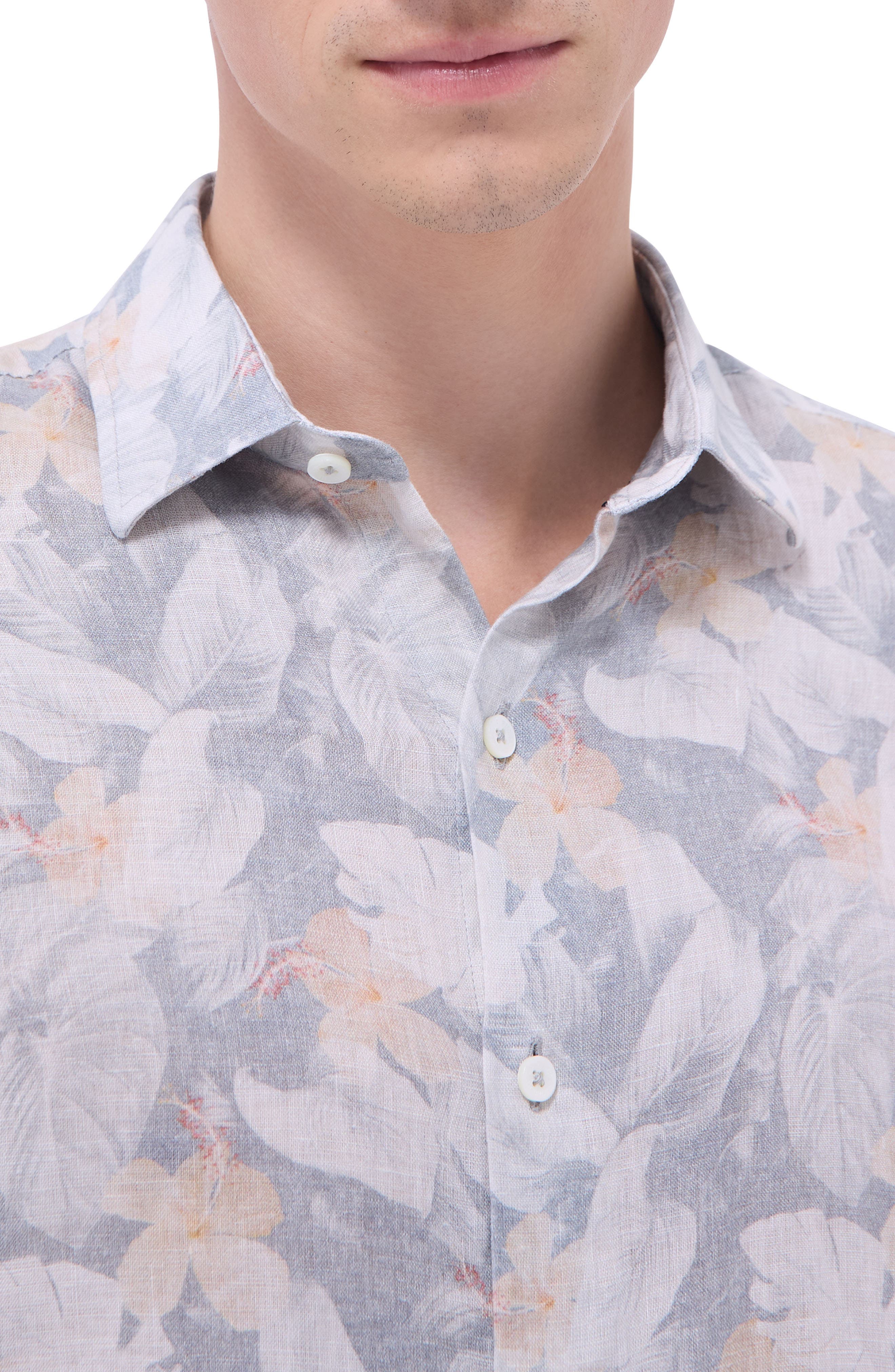 Julian Shaped Fit Floral Print Linen Button-Up Shirt - image 2