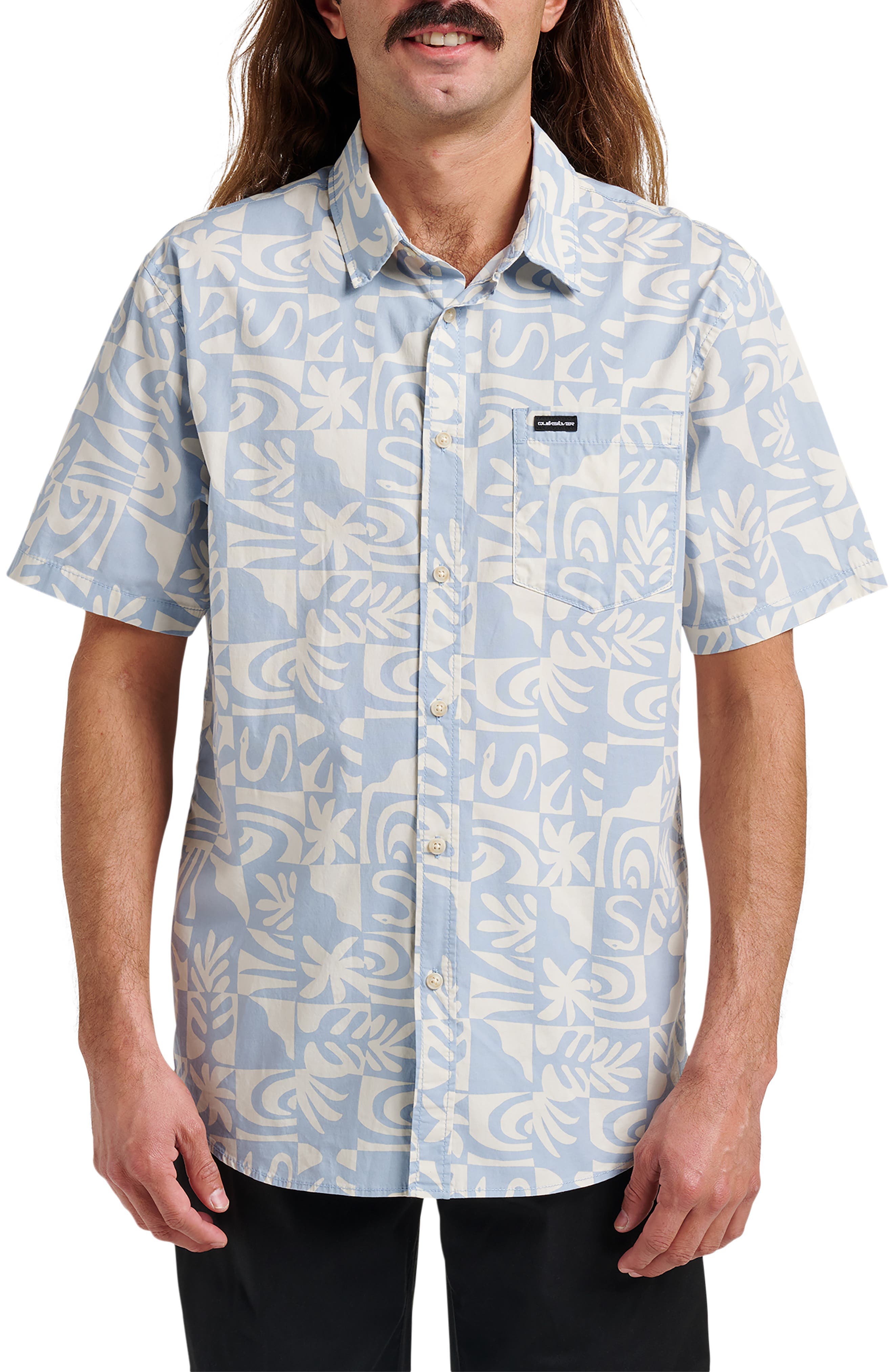 Terra Classic Abstract Print Short Sleeve Stretch Cotton Button-Up Shirt - image 1