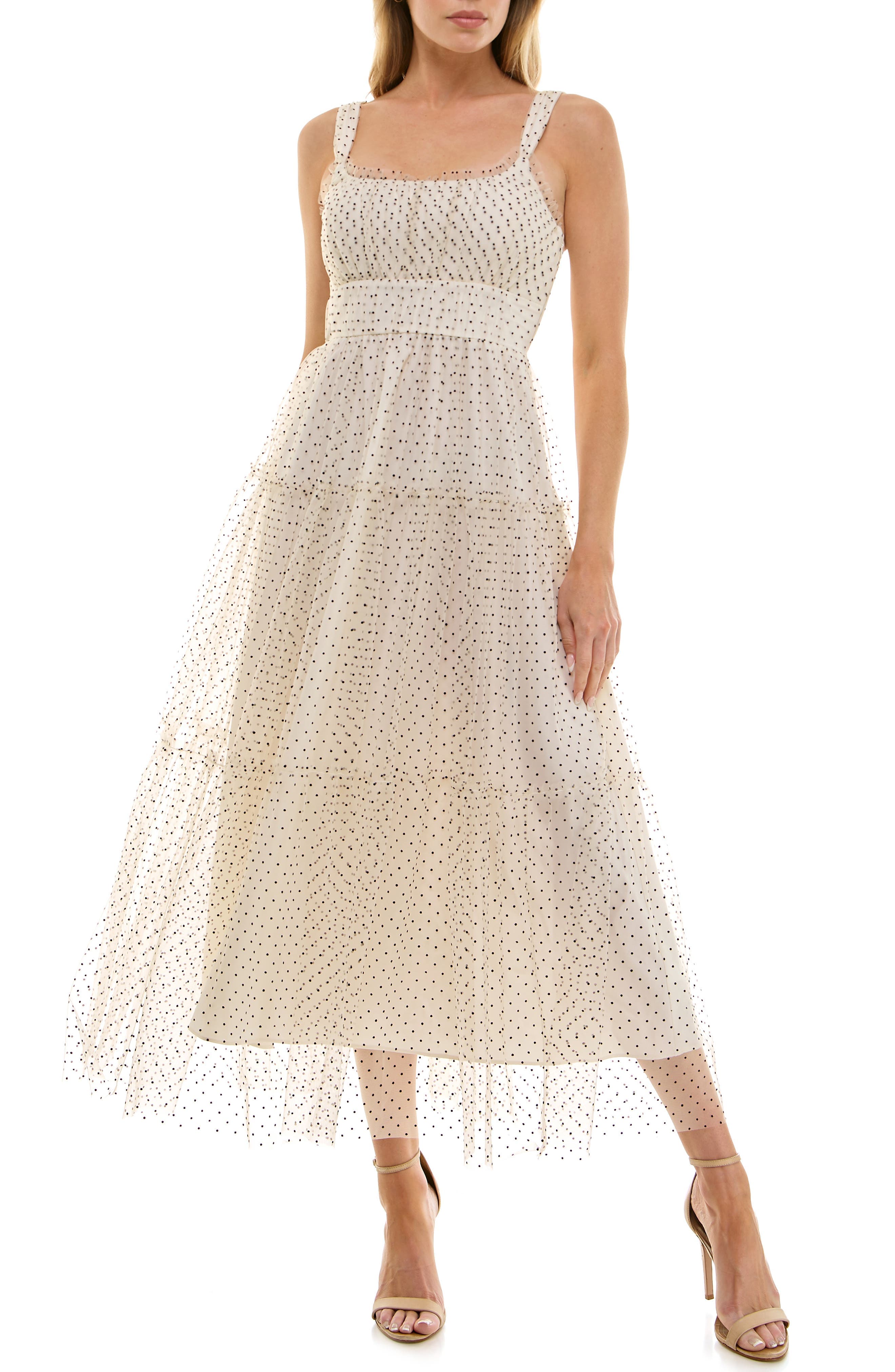 Dot Mesh Empire Waist Gown - image 1