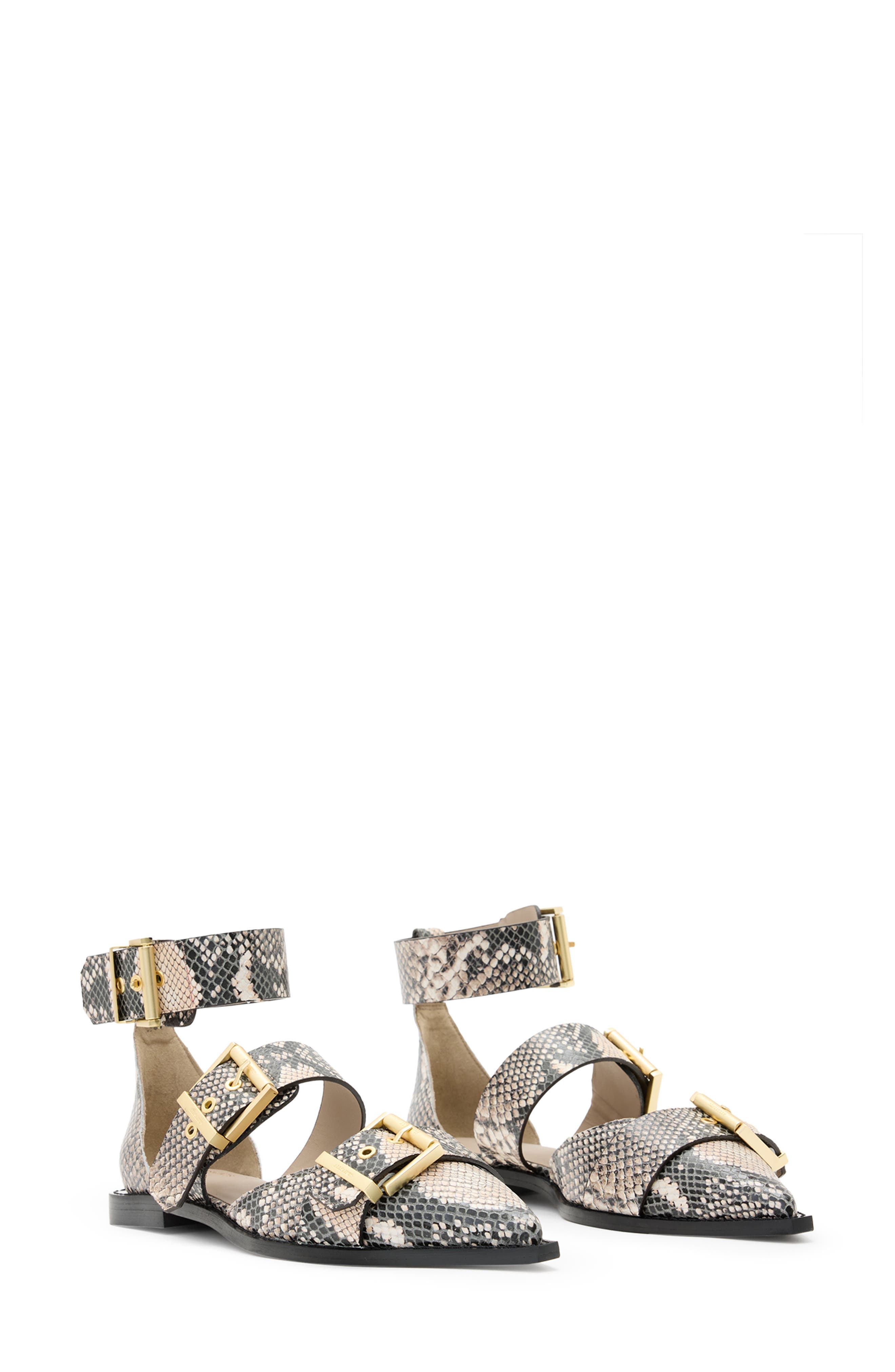 Sutton Snakeskin Embossed Pointed Toe Flat - image 1