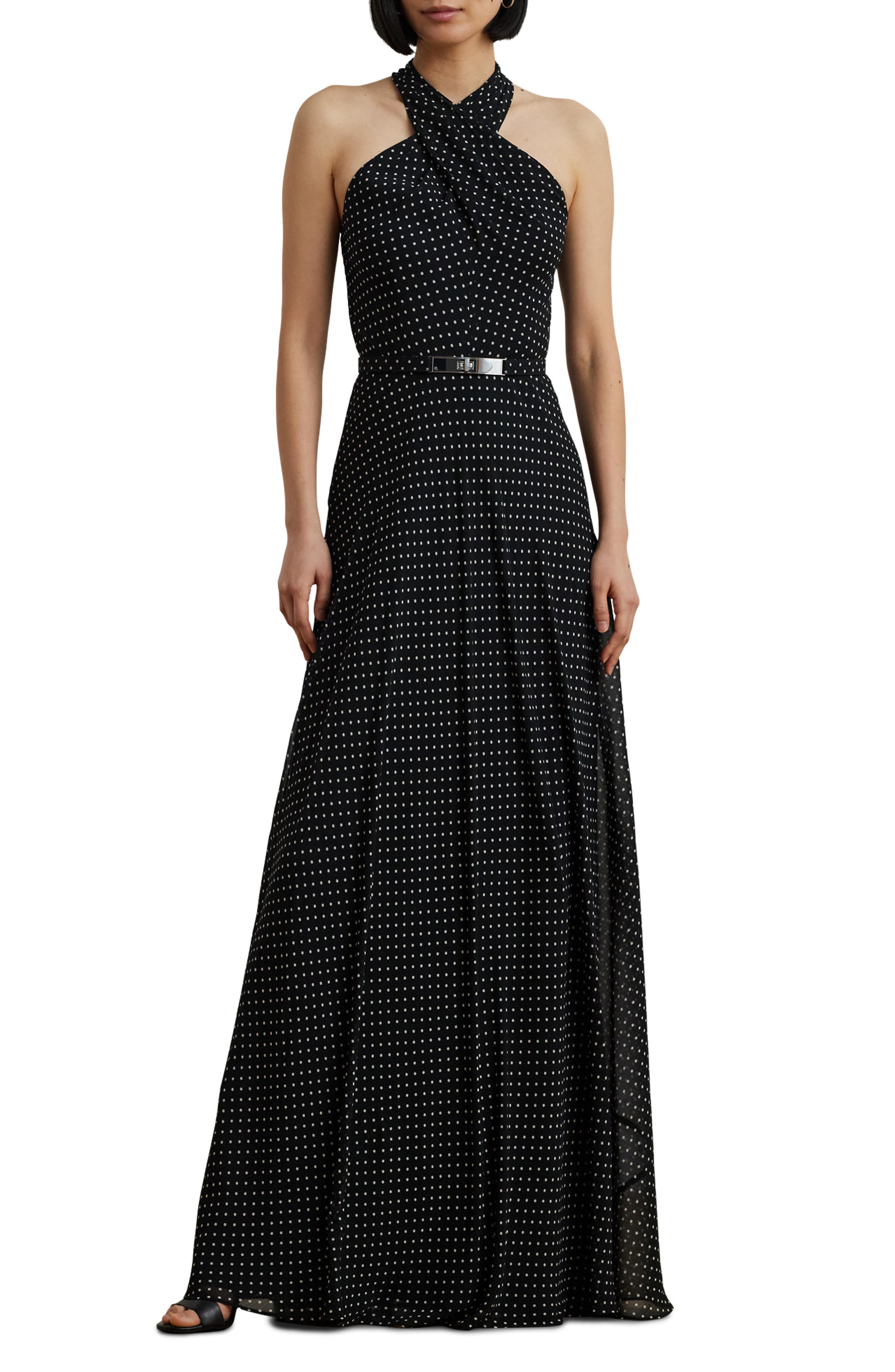 Polka Dot Belted Georgette Gown - image 1