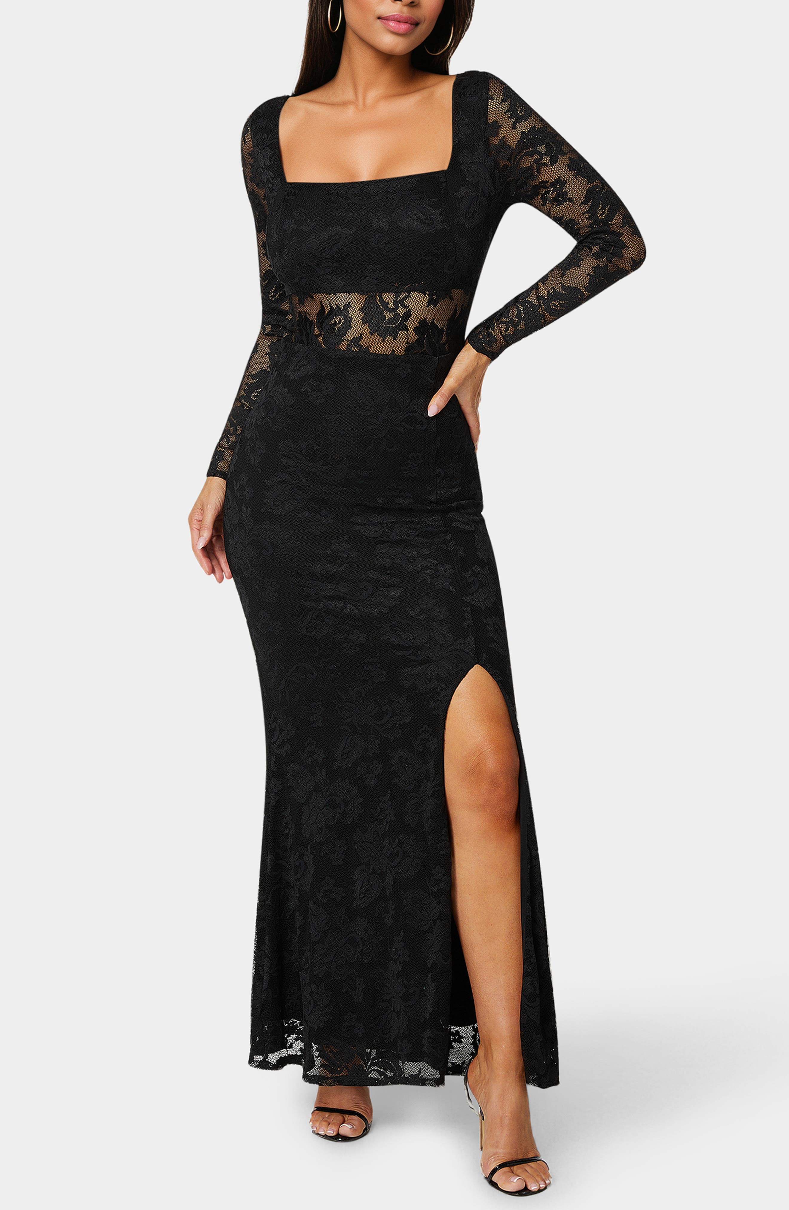 Illusion Panel Long Sleeve Lace Maxi Dress - image 1