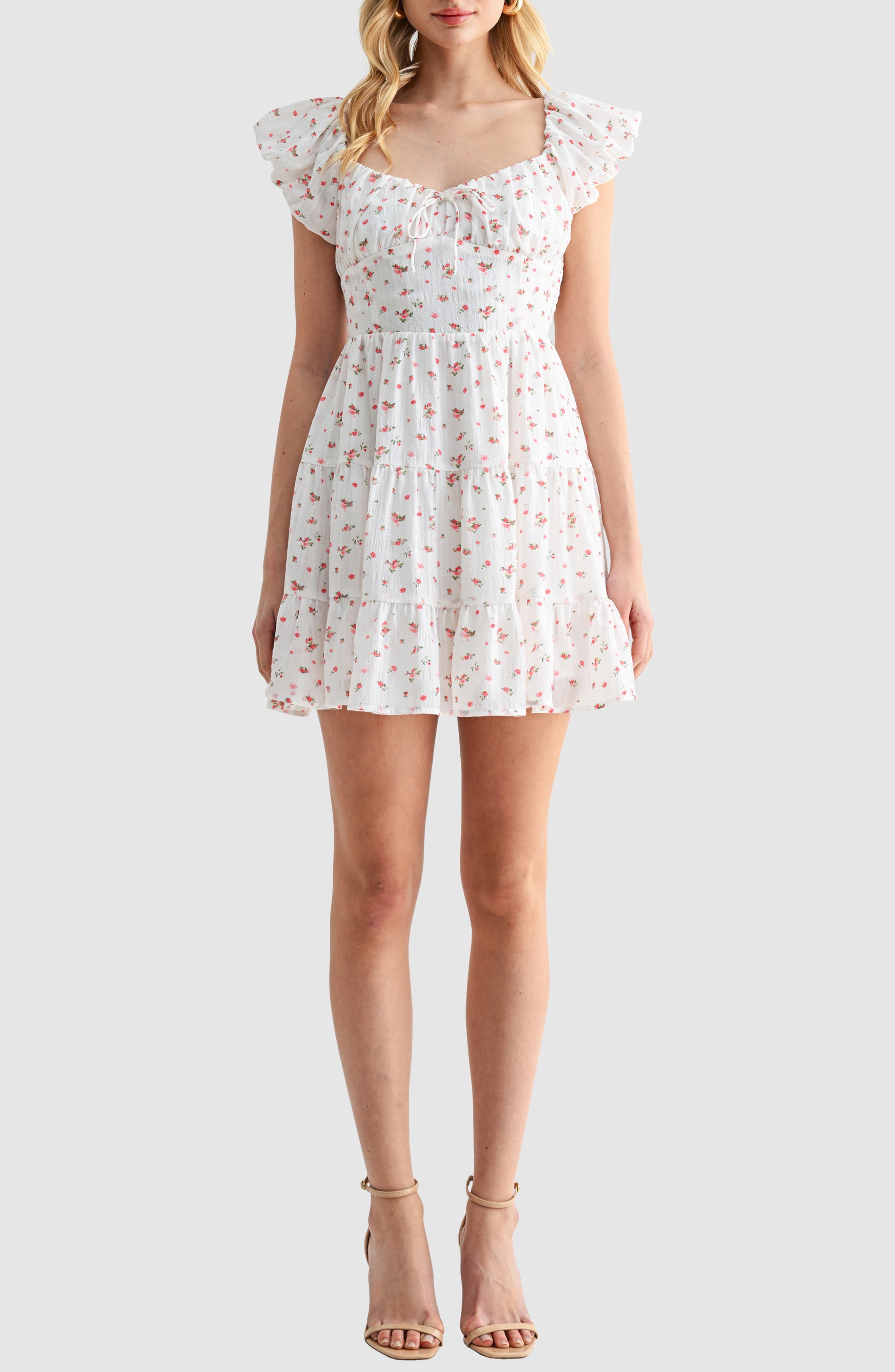 Floral Puff Sleeve Fit & Flare Minidress - image 1