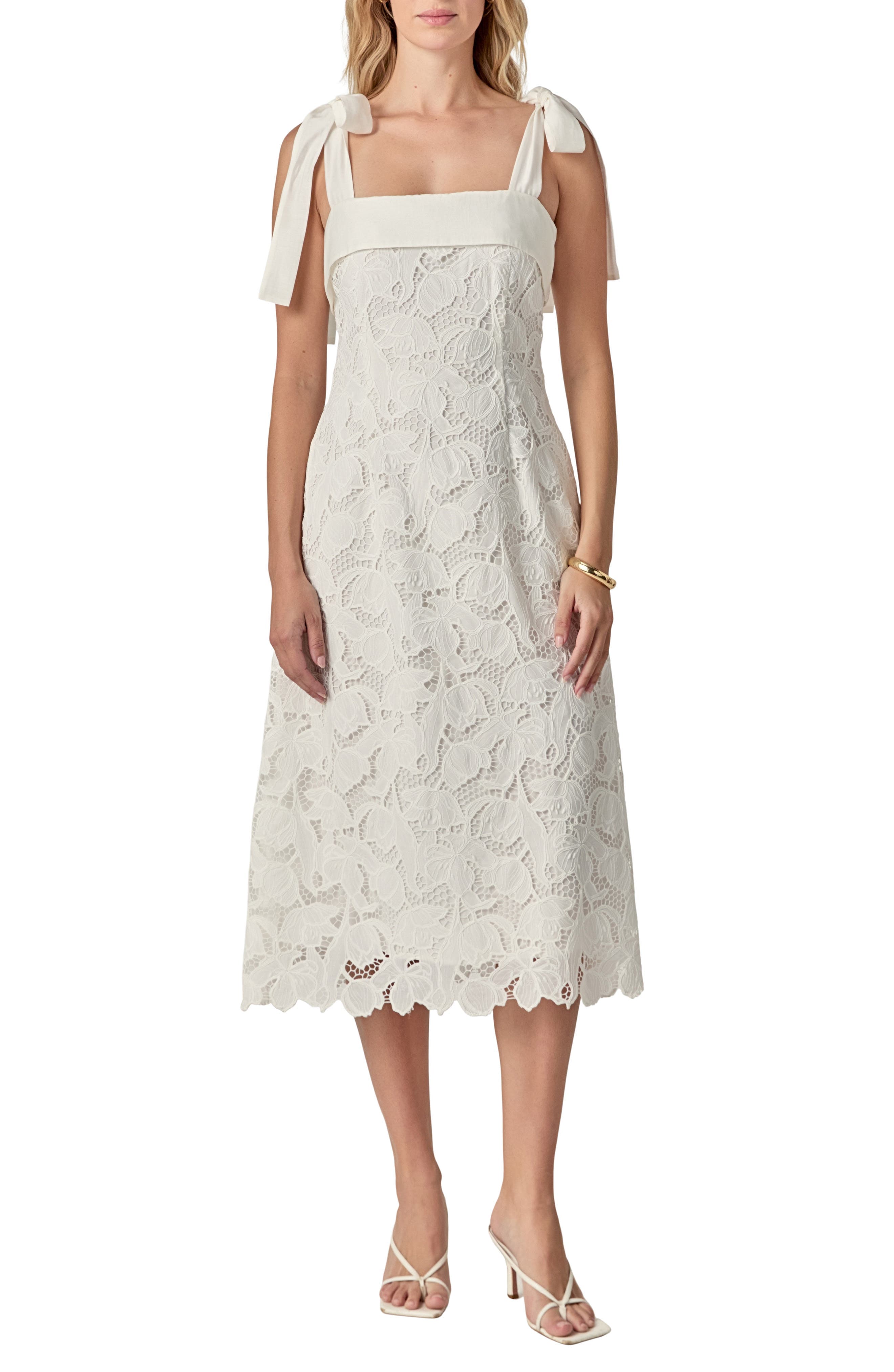 Tie Strap Lace Midi Dress - image 1