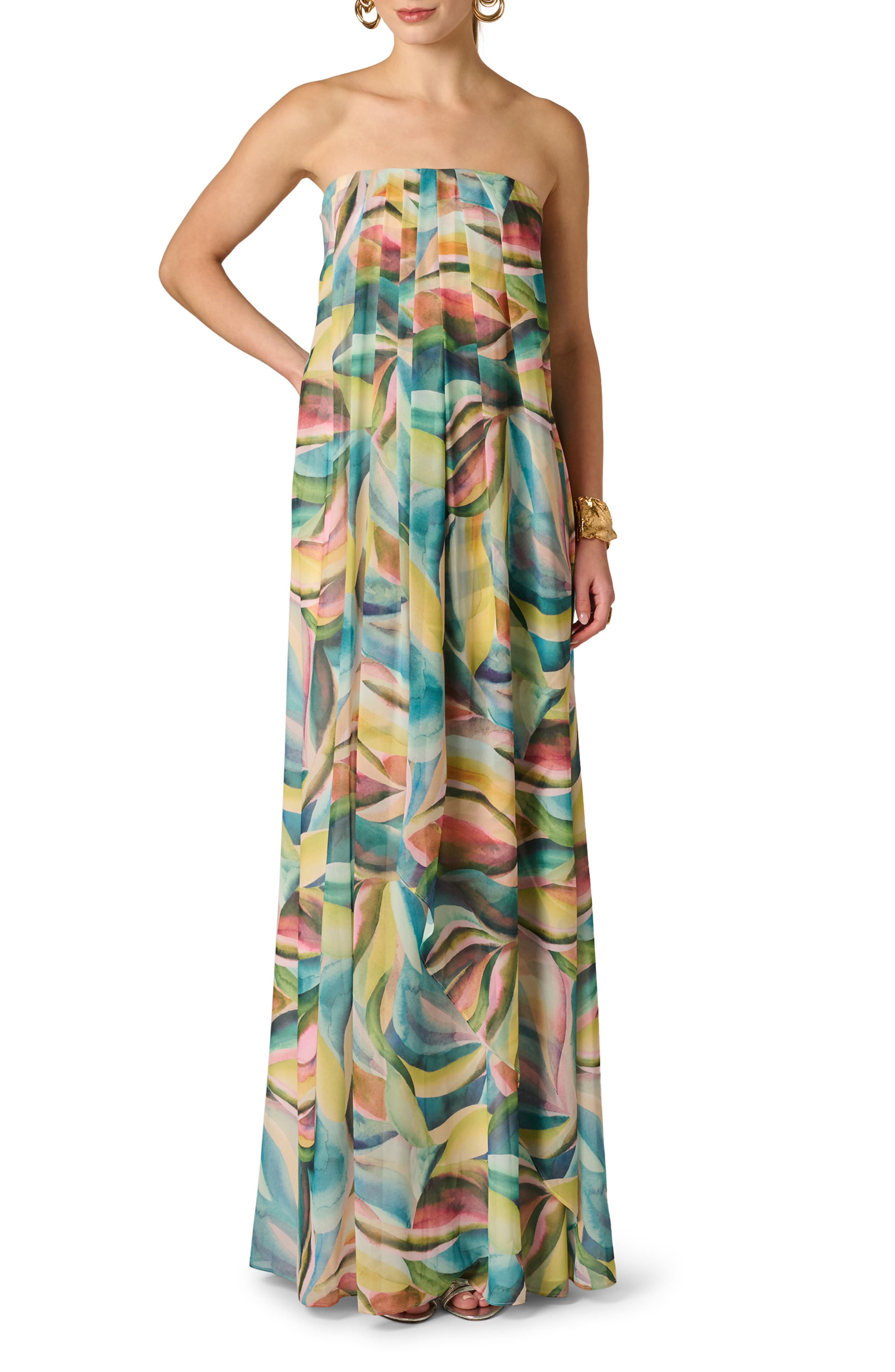 Print Strapless Chiffon Gown - image 1