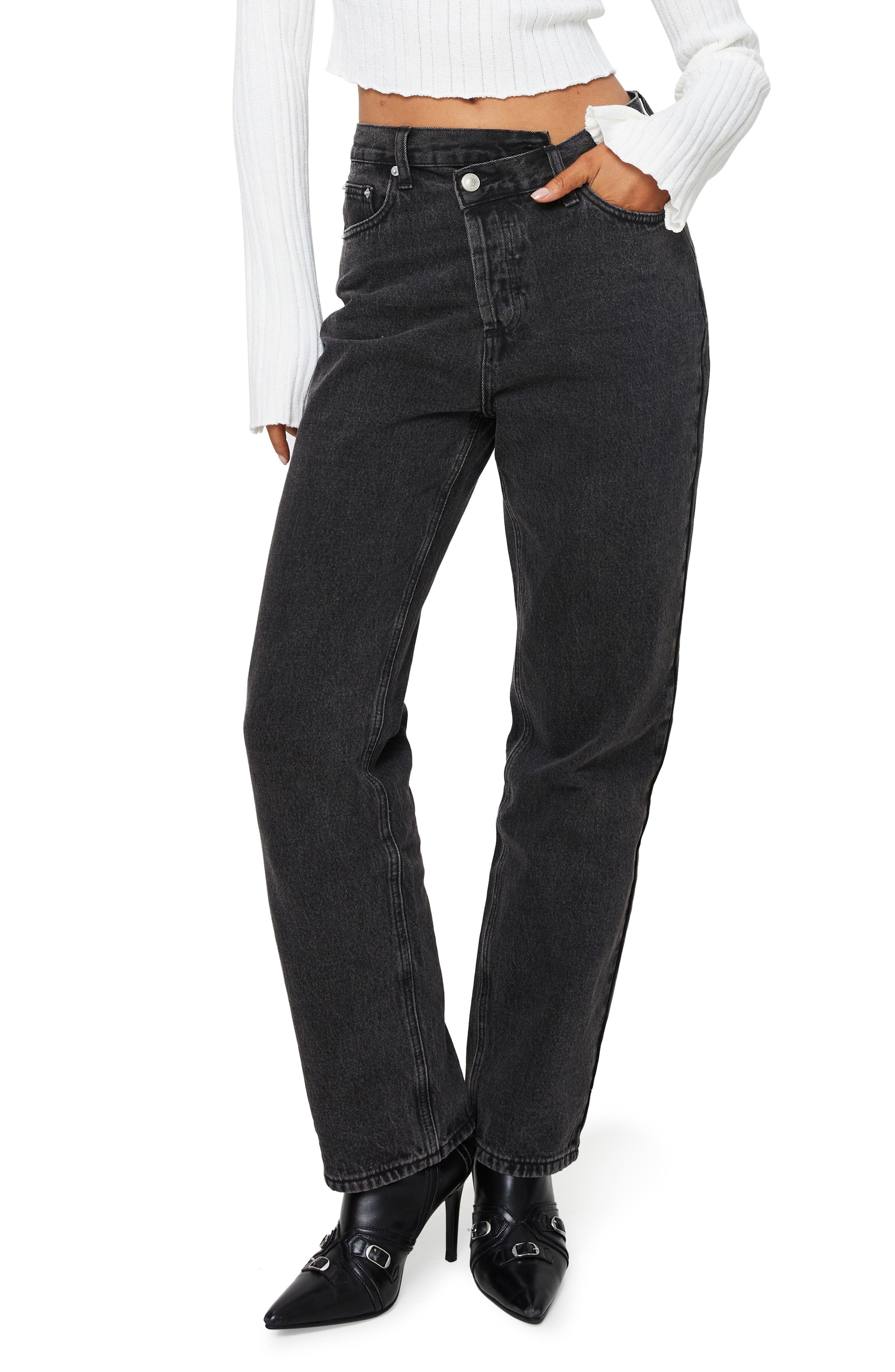 Holly Asymmetric Crossover Waist Straight Leg Jeans - image 1