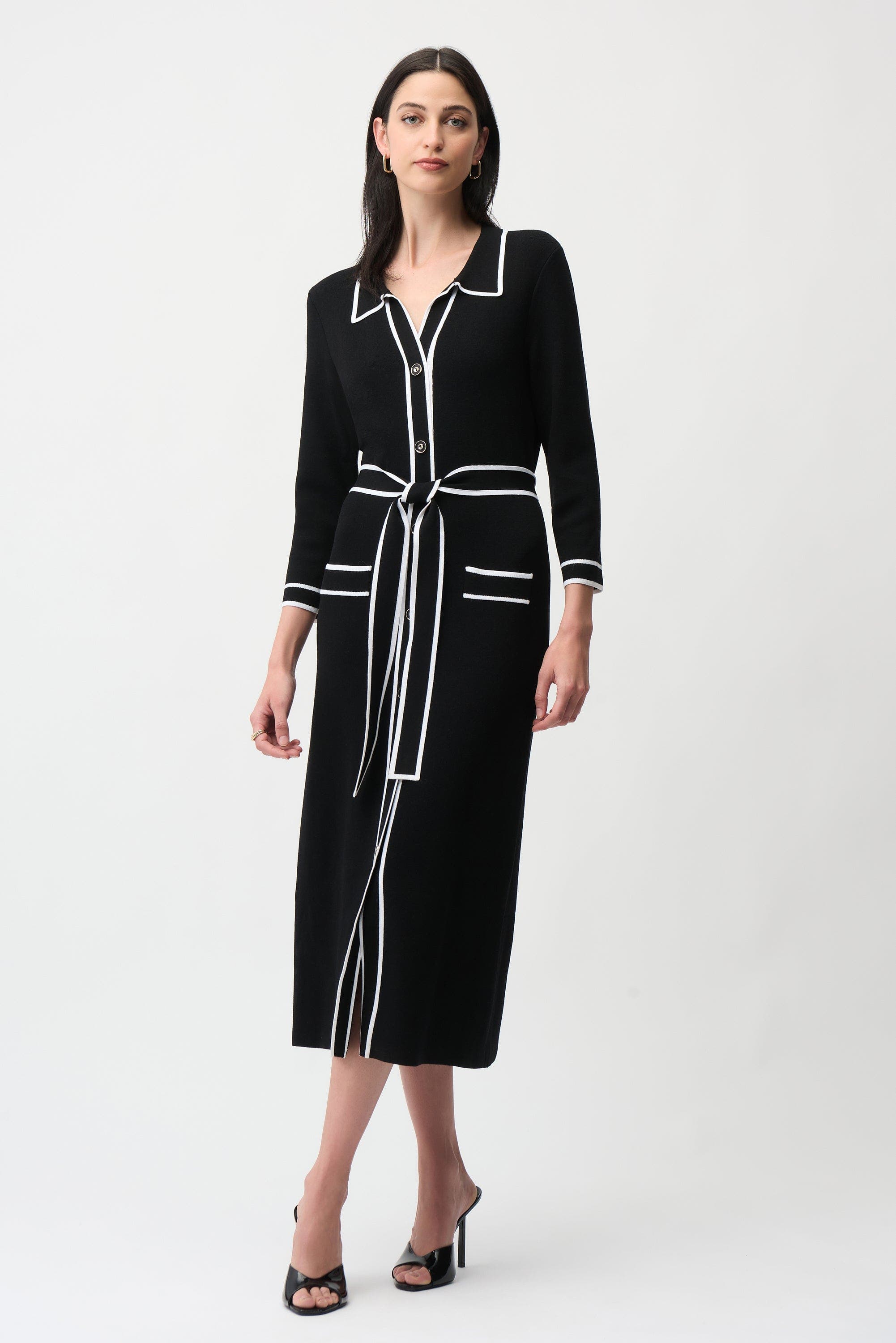 Viscose Shirt Dress with Contrast Piping And Sash - image 1
