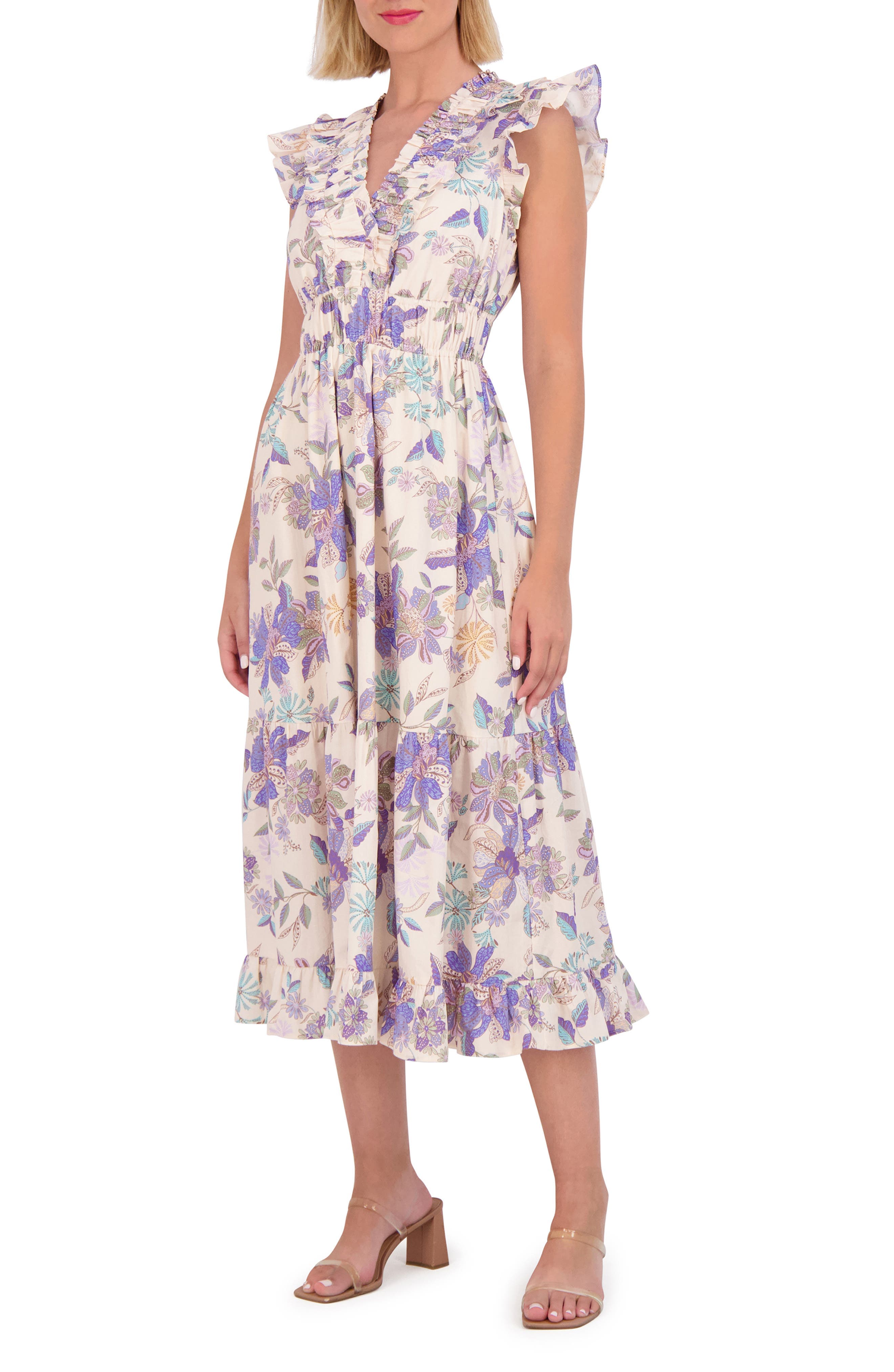 Floral Ruffle Cotton Midi Dress - image 1