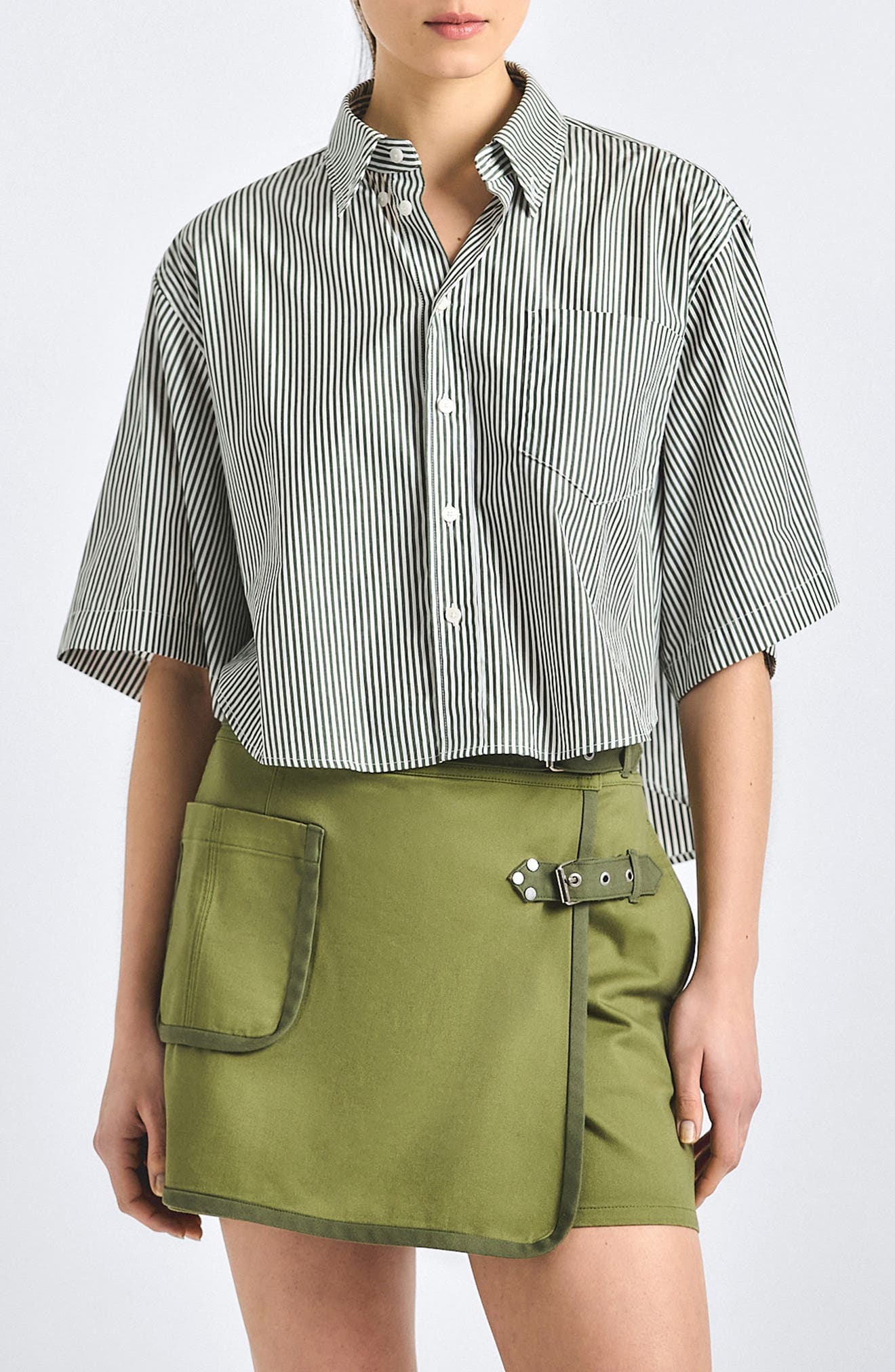 Ember Oversize Stripe Crop Cotton Button-Up Shirt - image 1