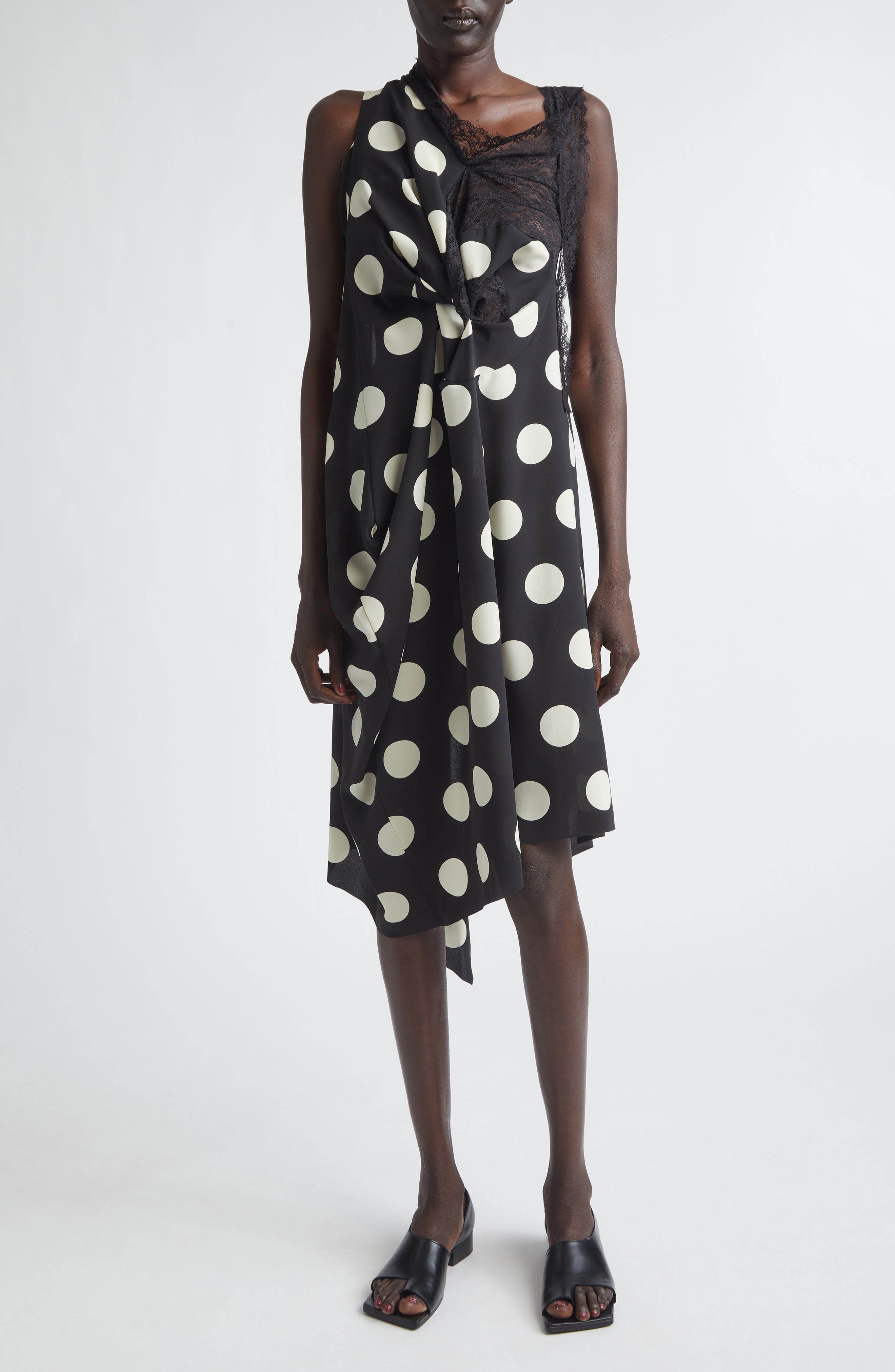 Polka Dot & Lace Asymmetric Dress - image 1