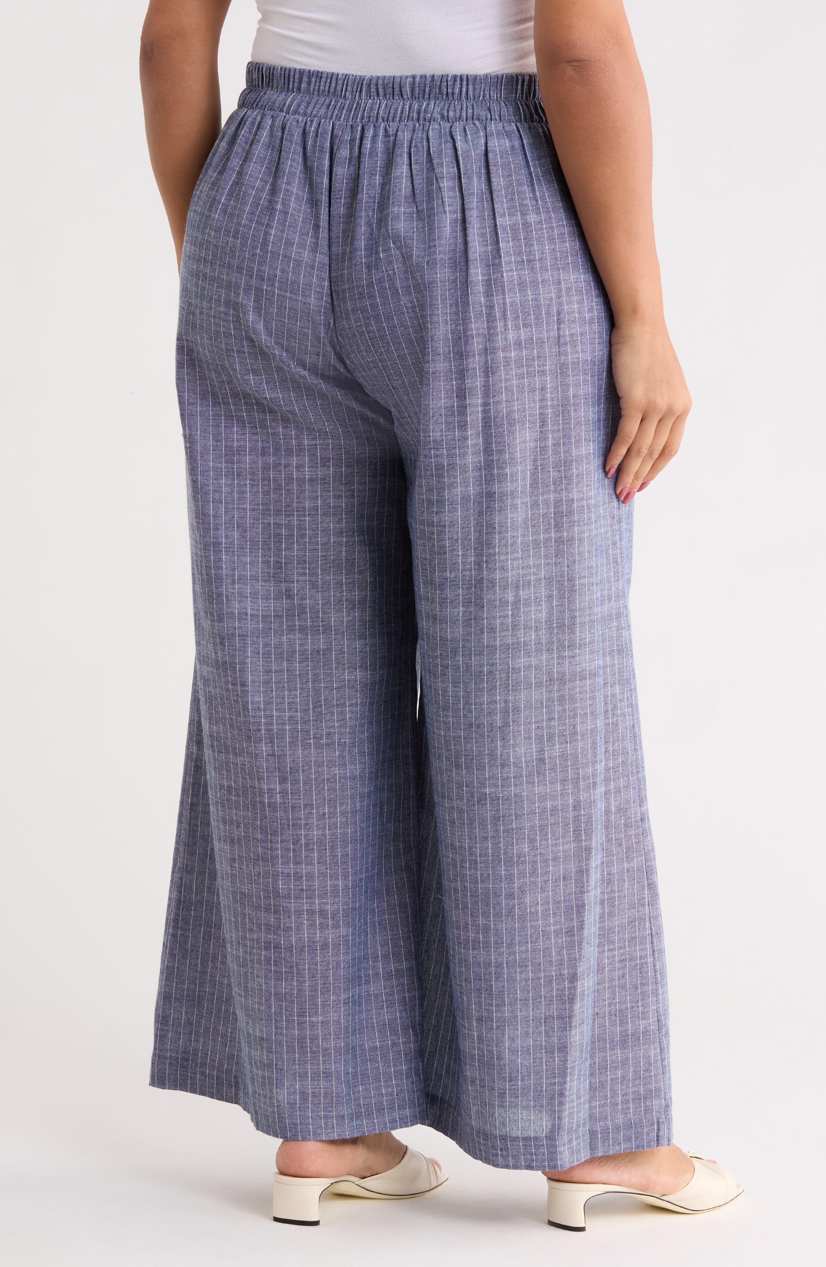 Stripe Cotton & Linen Wide Leg Pants - image 4