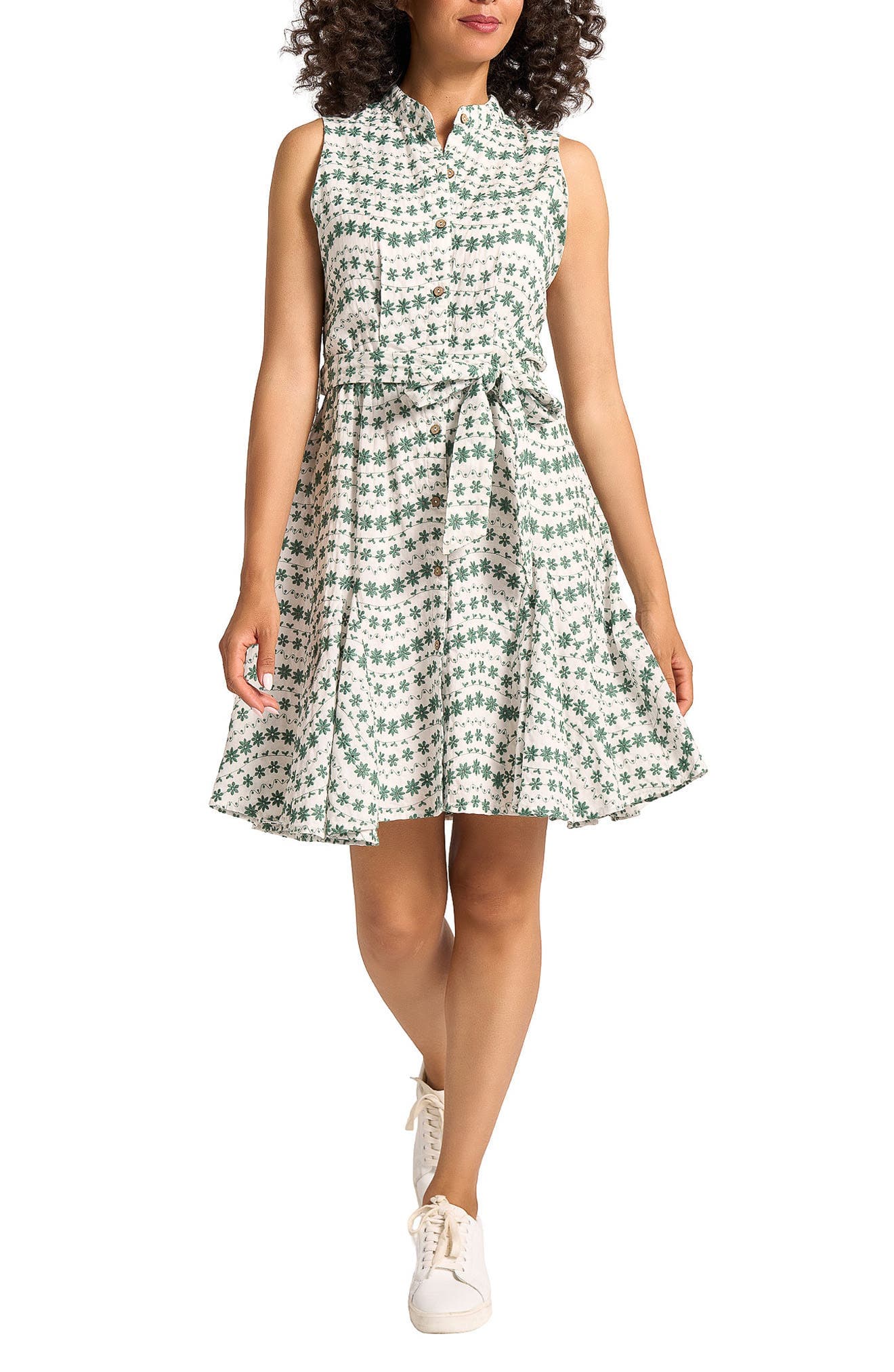 Mona Floral Embroidered Sleeveless Cotton Dress - image 1