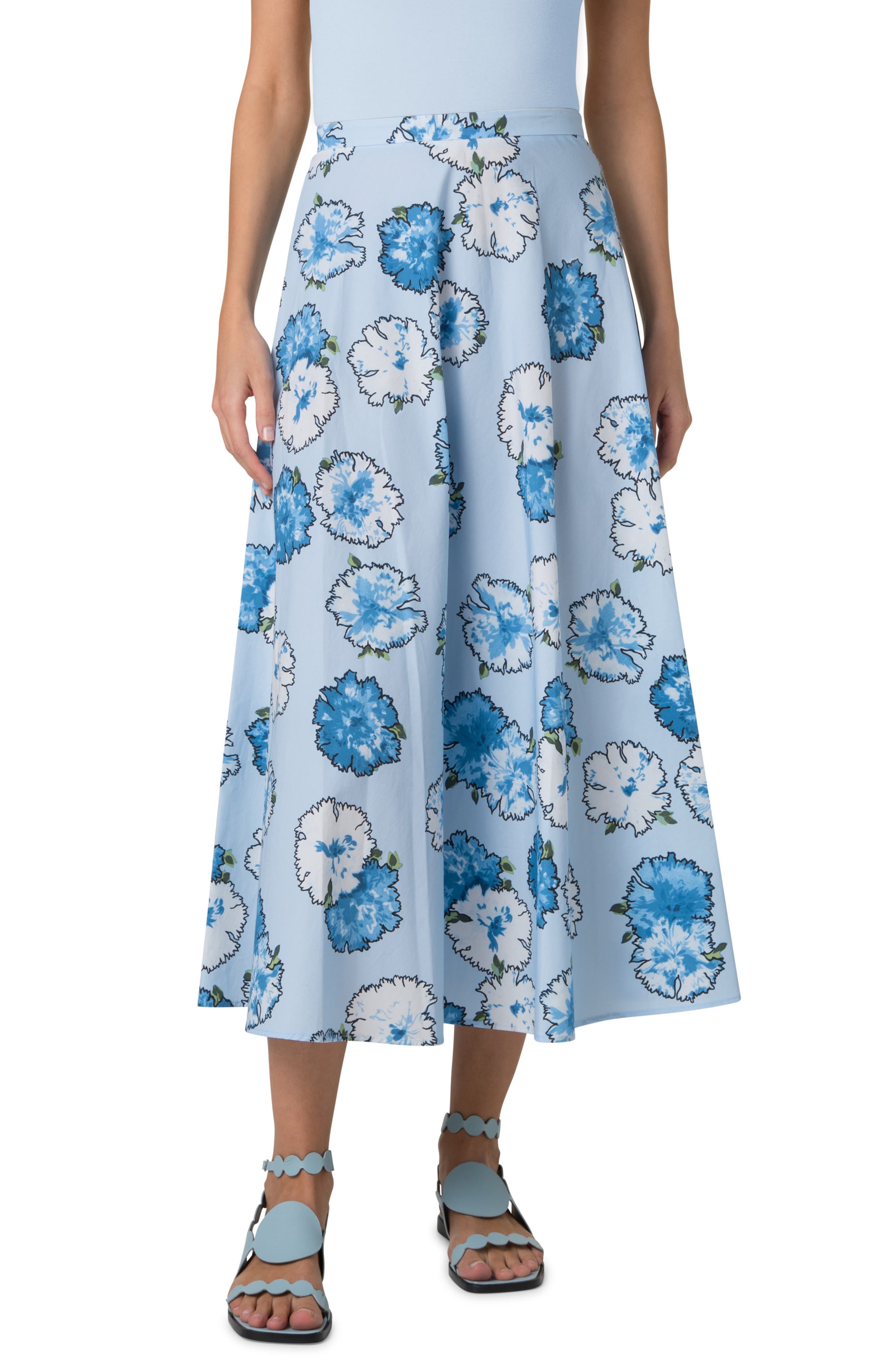 Carnation Print Cotton Poplin Midi Skirt - image 1