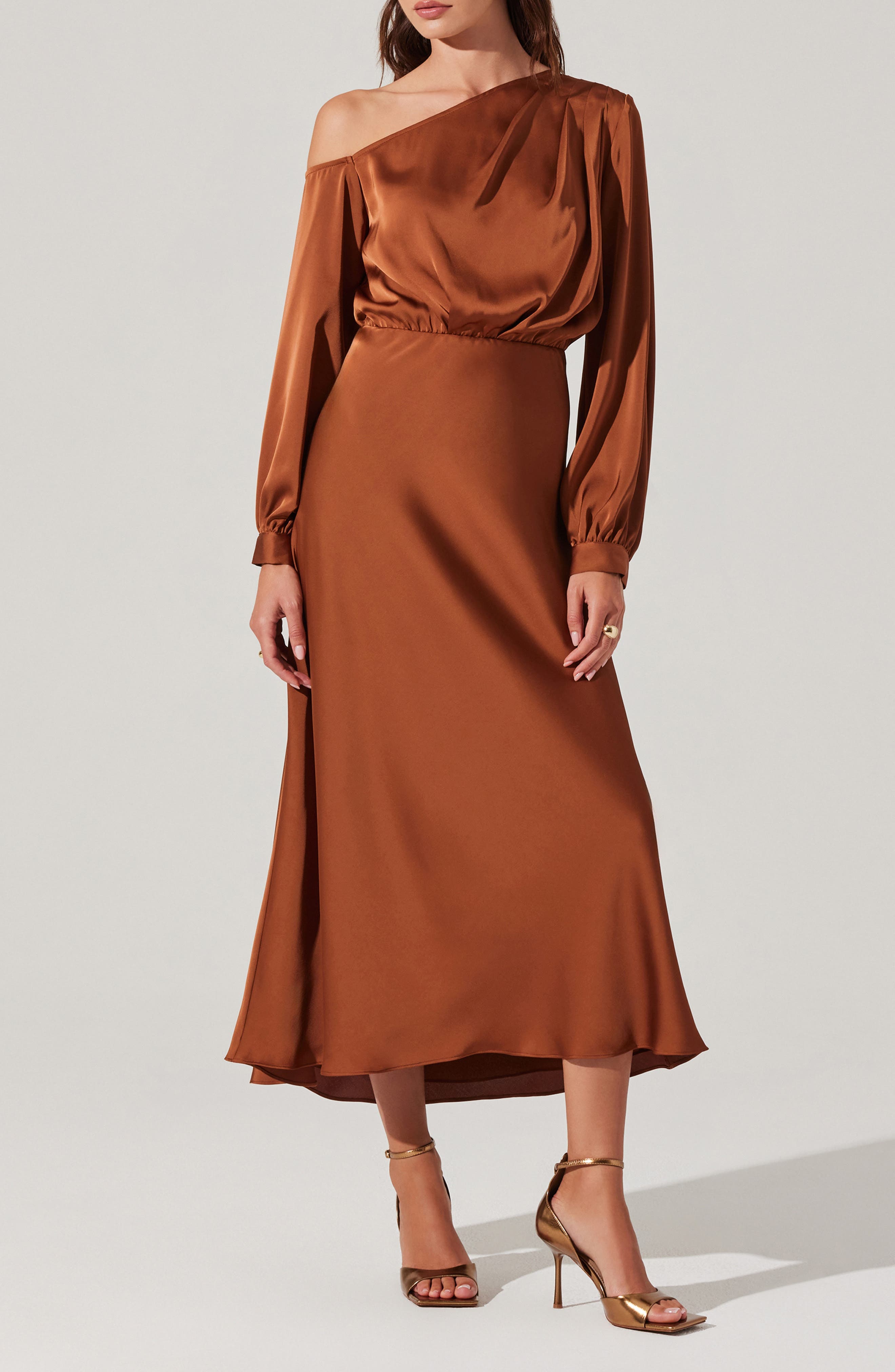 Elwood One-Shoulder Long Sleeve Satin Cocktail Dress - image 1