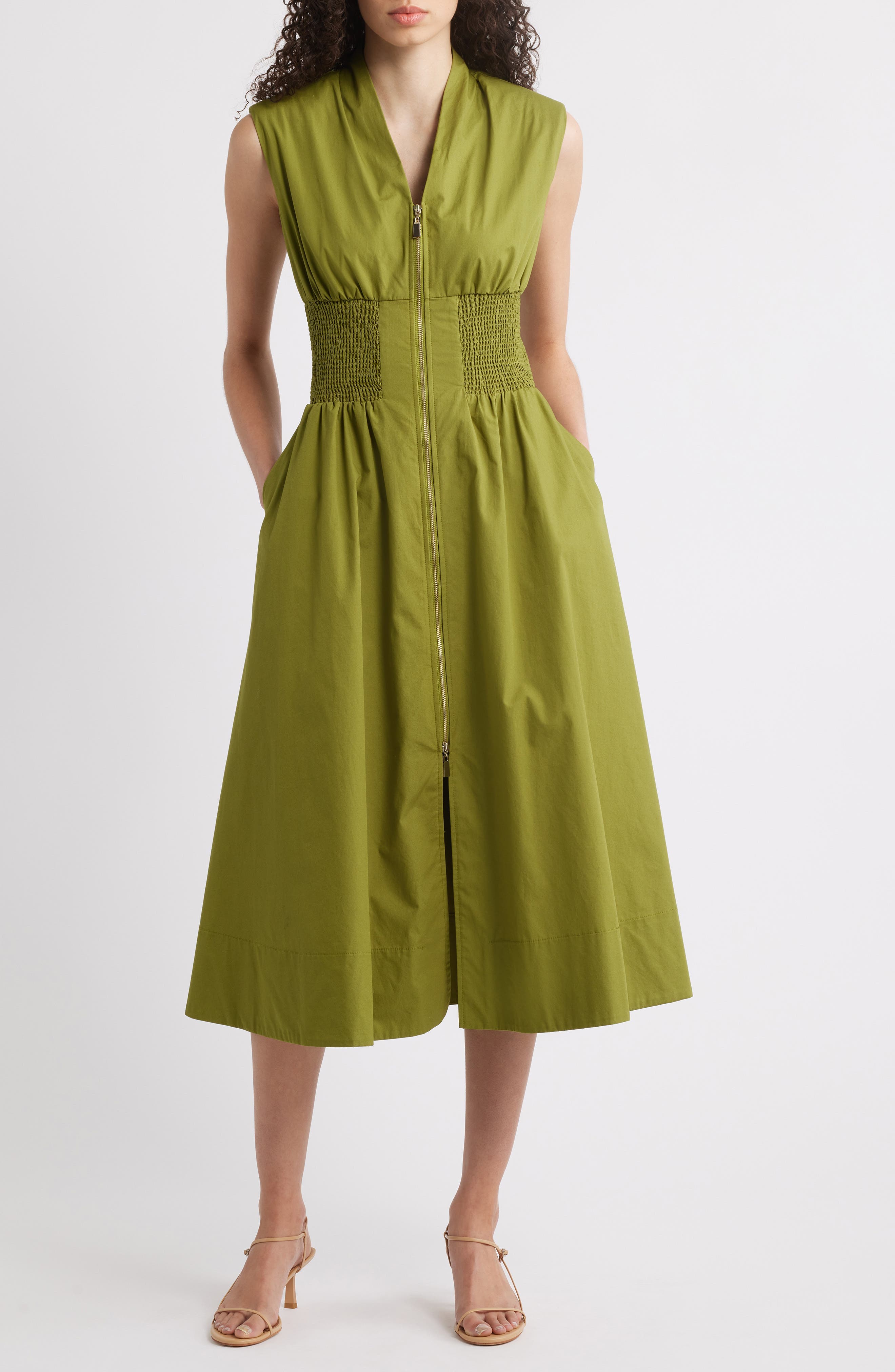 Smock Waist Cotton Midi Dress - image 1