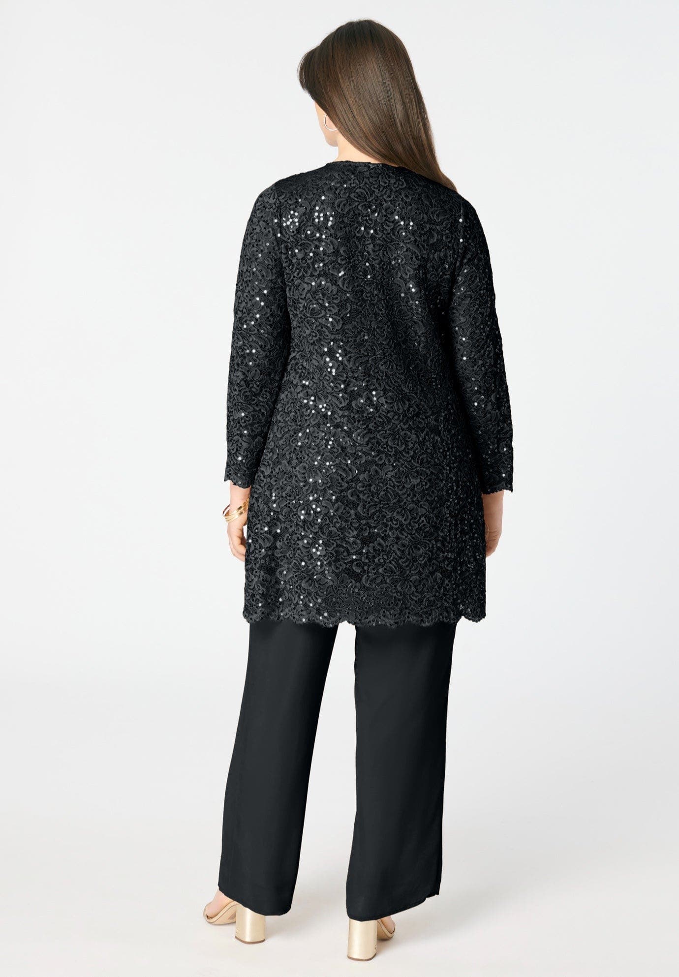 Plus-Size 3 Piece Allover Sequin Lace Jacket And Tank Pant Set - image 2
