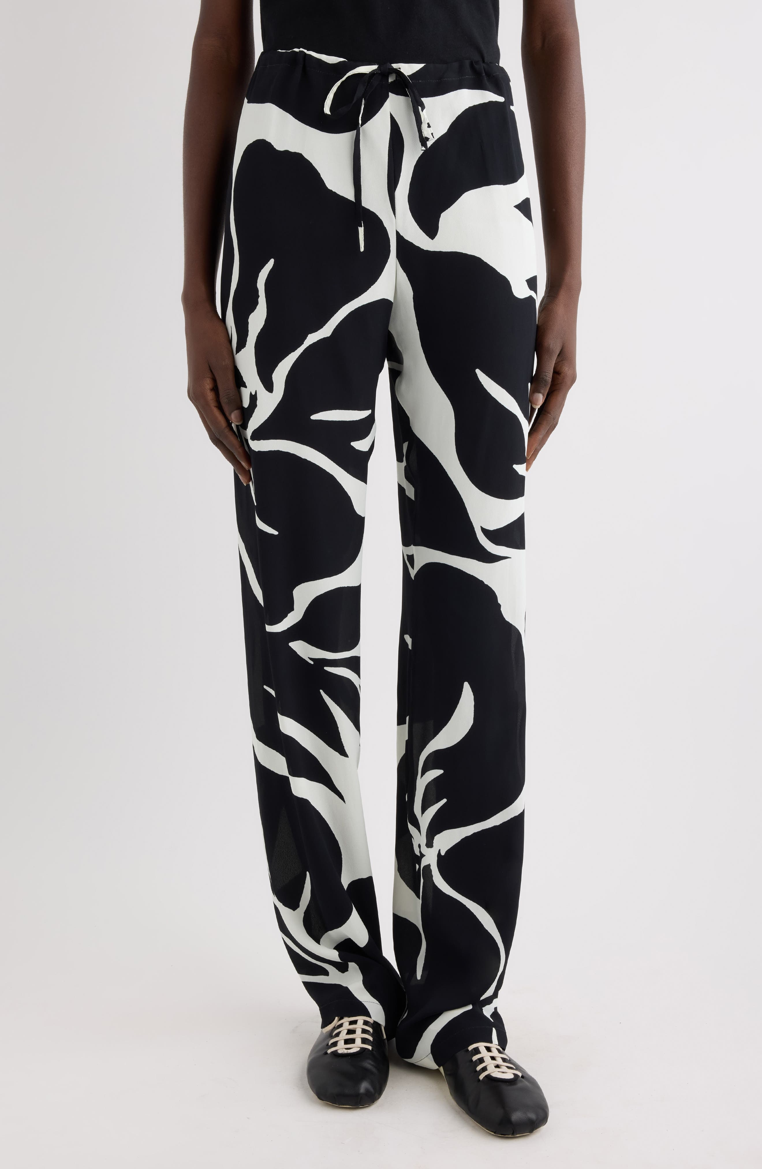 Pachas Giant Floral Print Cotton & Silk Drawstring Pants - image 1
