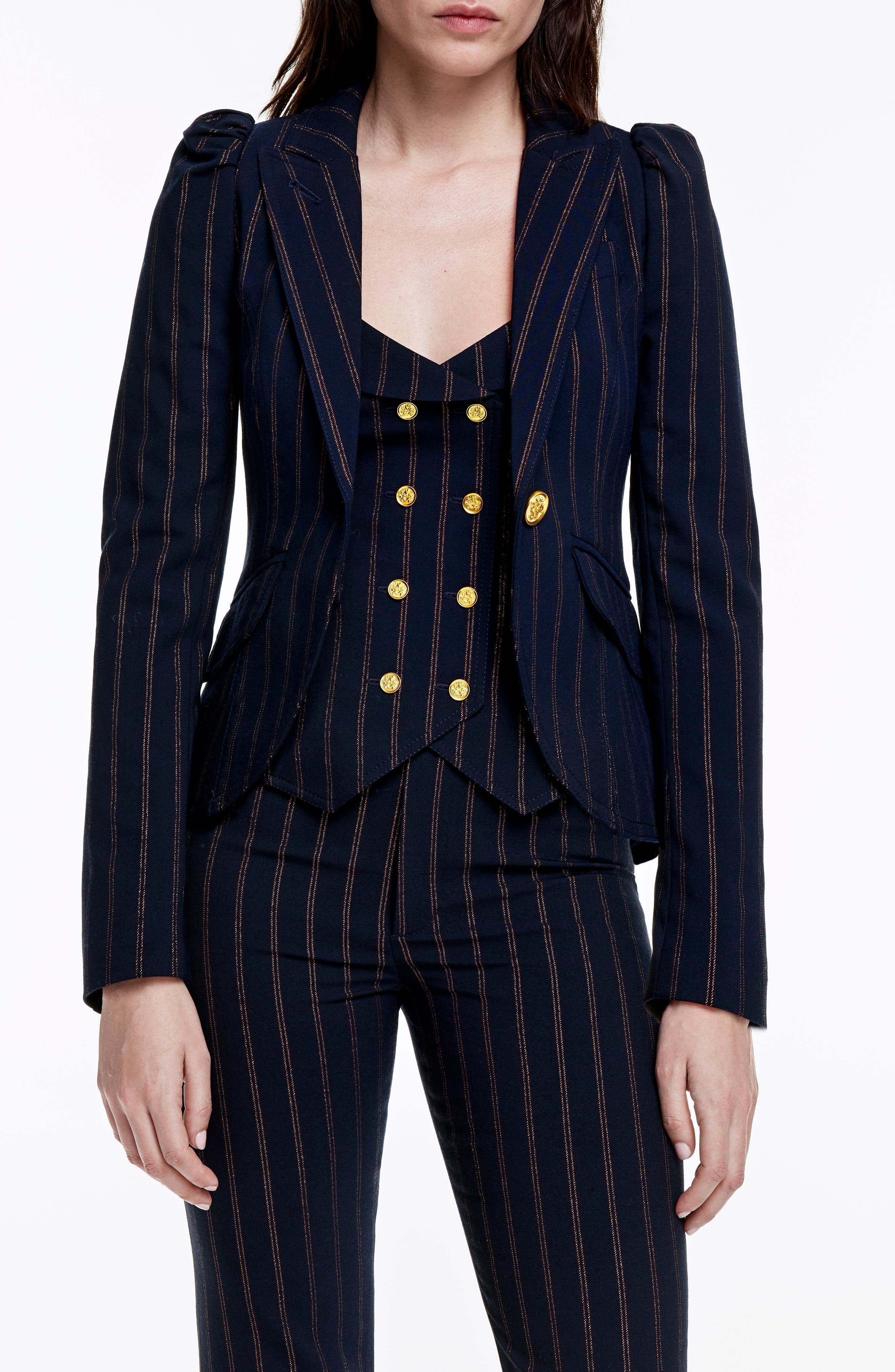 Stripe Puff Shoulder Blazer - image 1