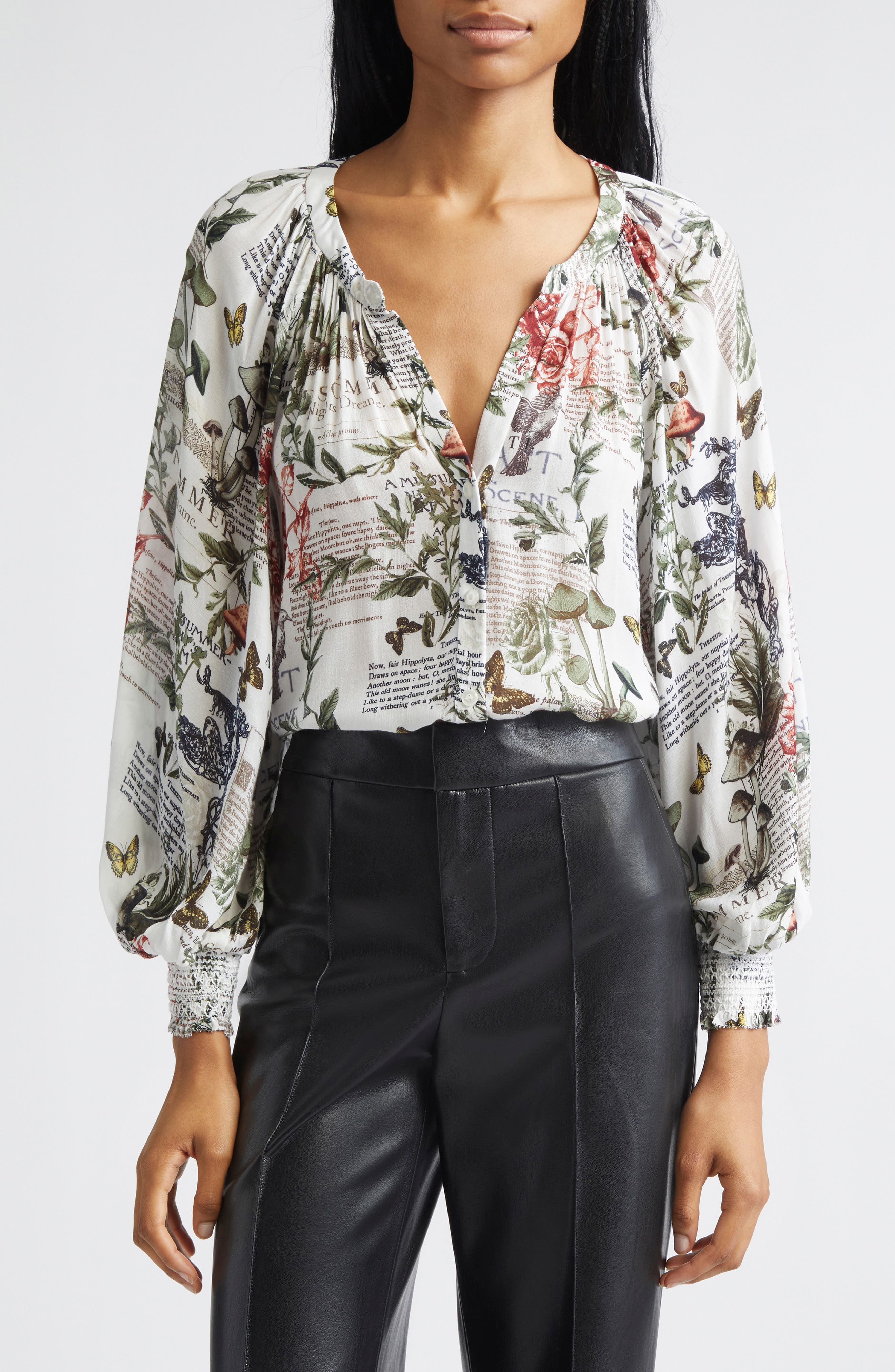 Thalia Mixed Print Button-Up Shirt - image 1