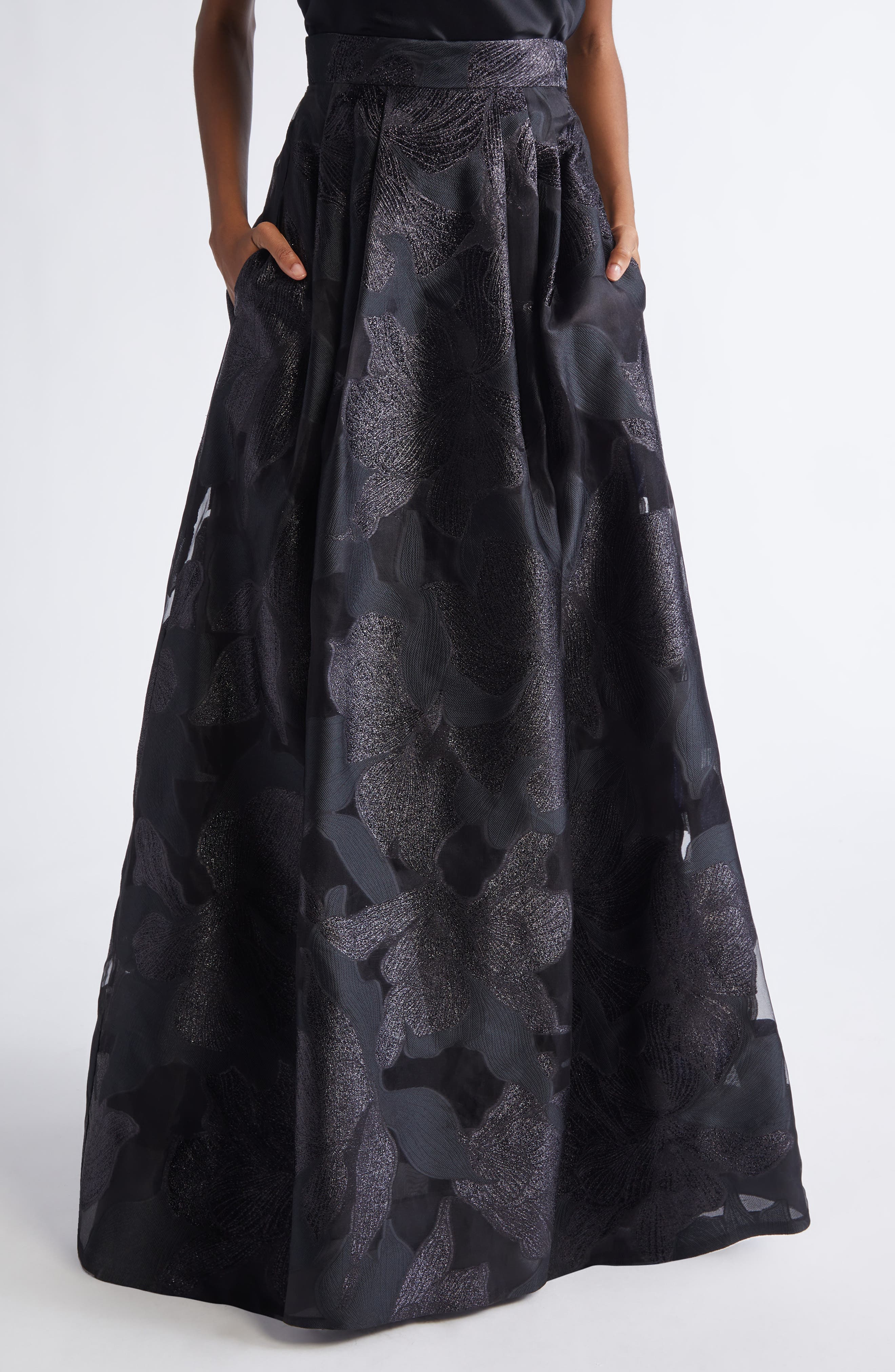 Metallic Floral Jacquard Organza Skirt - image 1