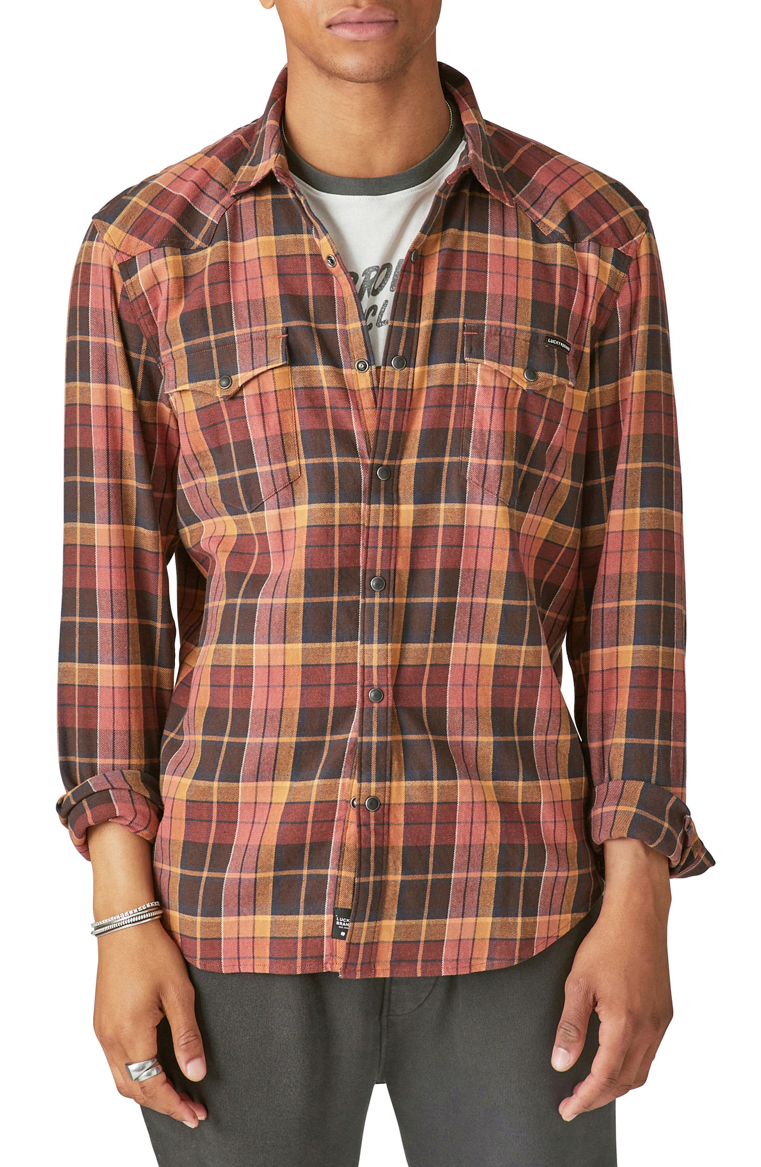 Plaid Cotton Stretch Flannel Snap-Up Western Shirt - image 1