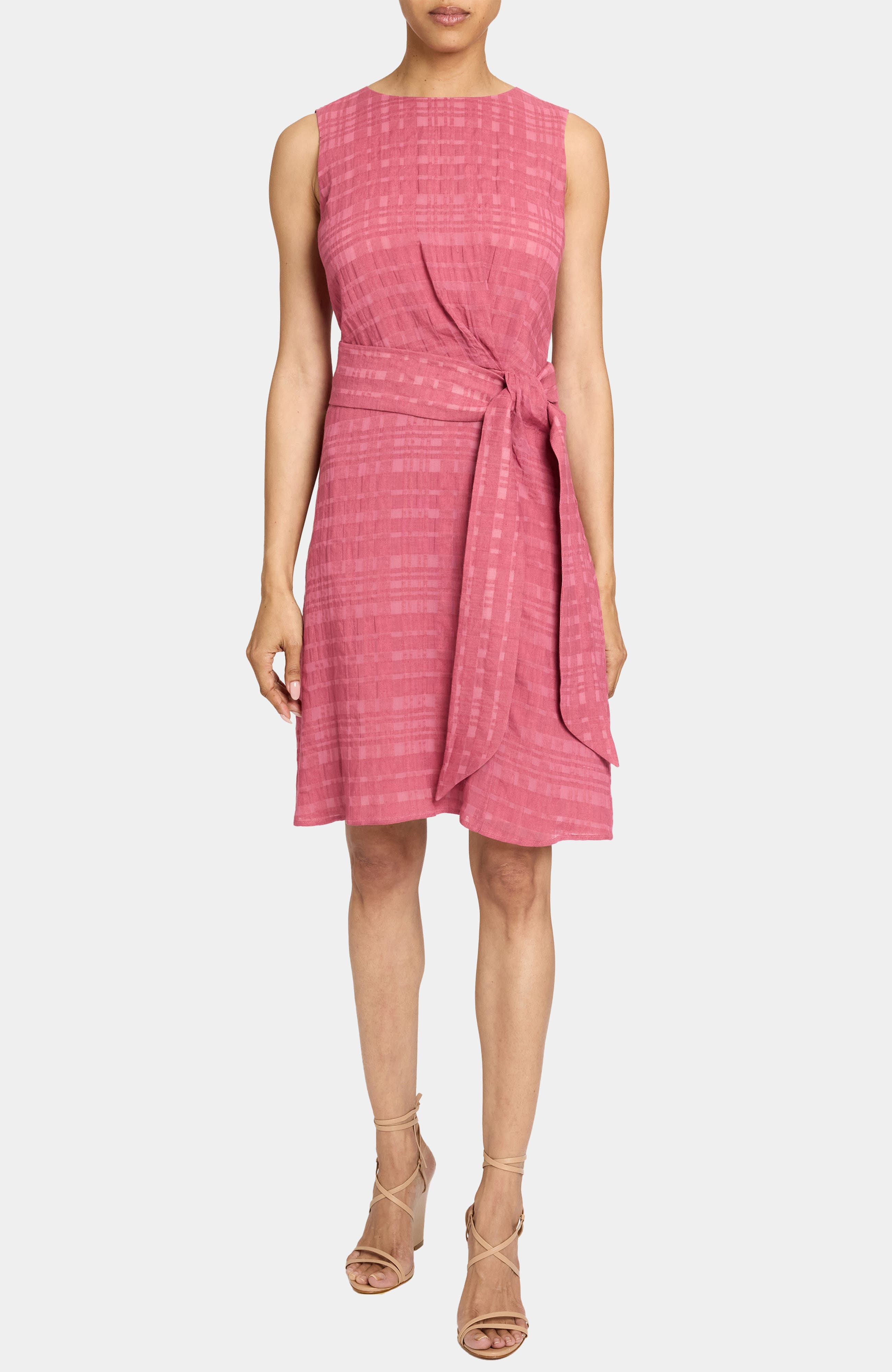 Nadia Sleeveless A-Line Short Dress in Laser Cut Linen - image 1