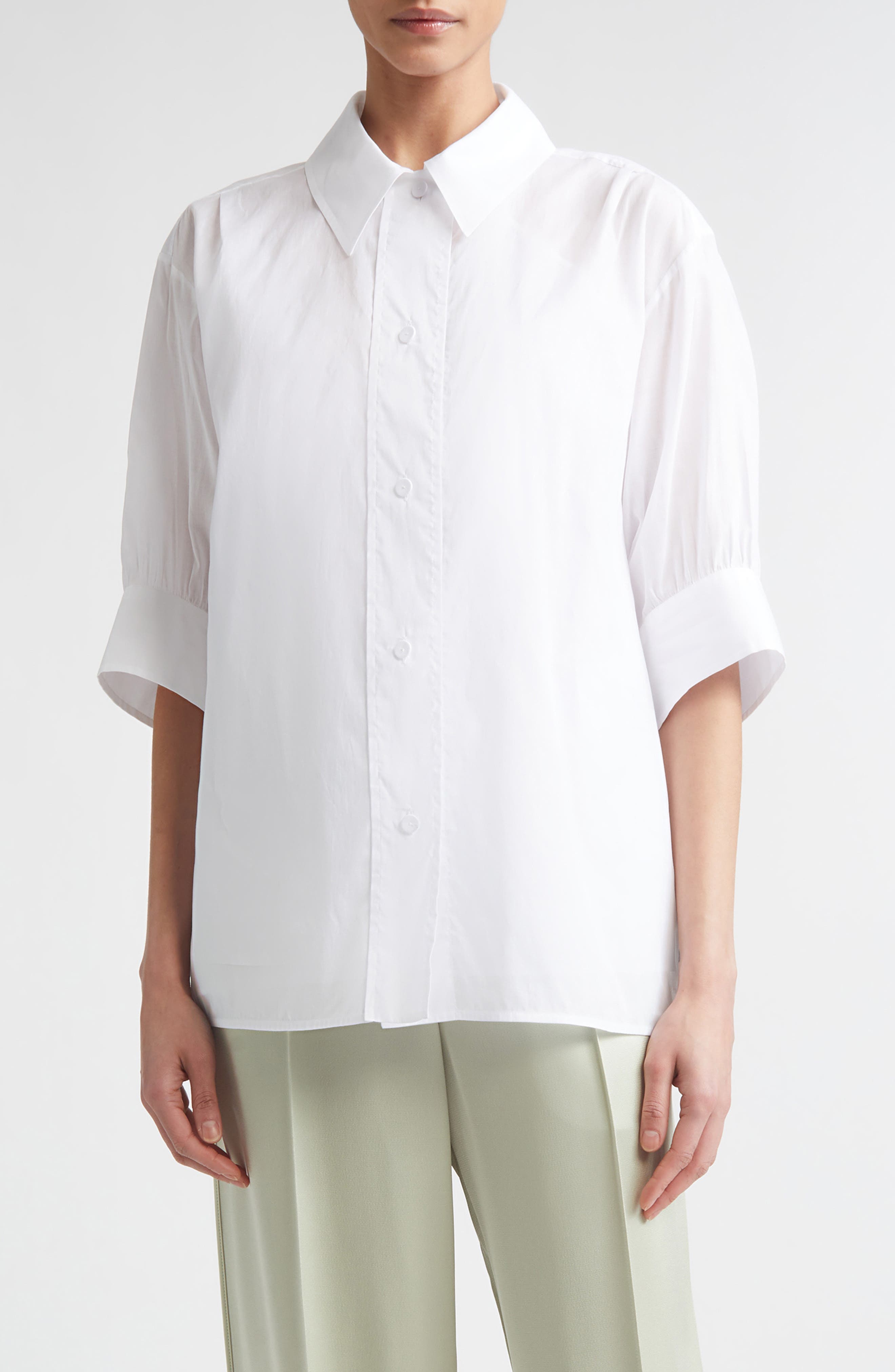 Boxy Puff Sleeve Cotton Poplin Button-Up Shirt - image 1