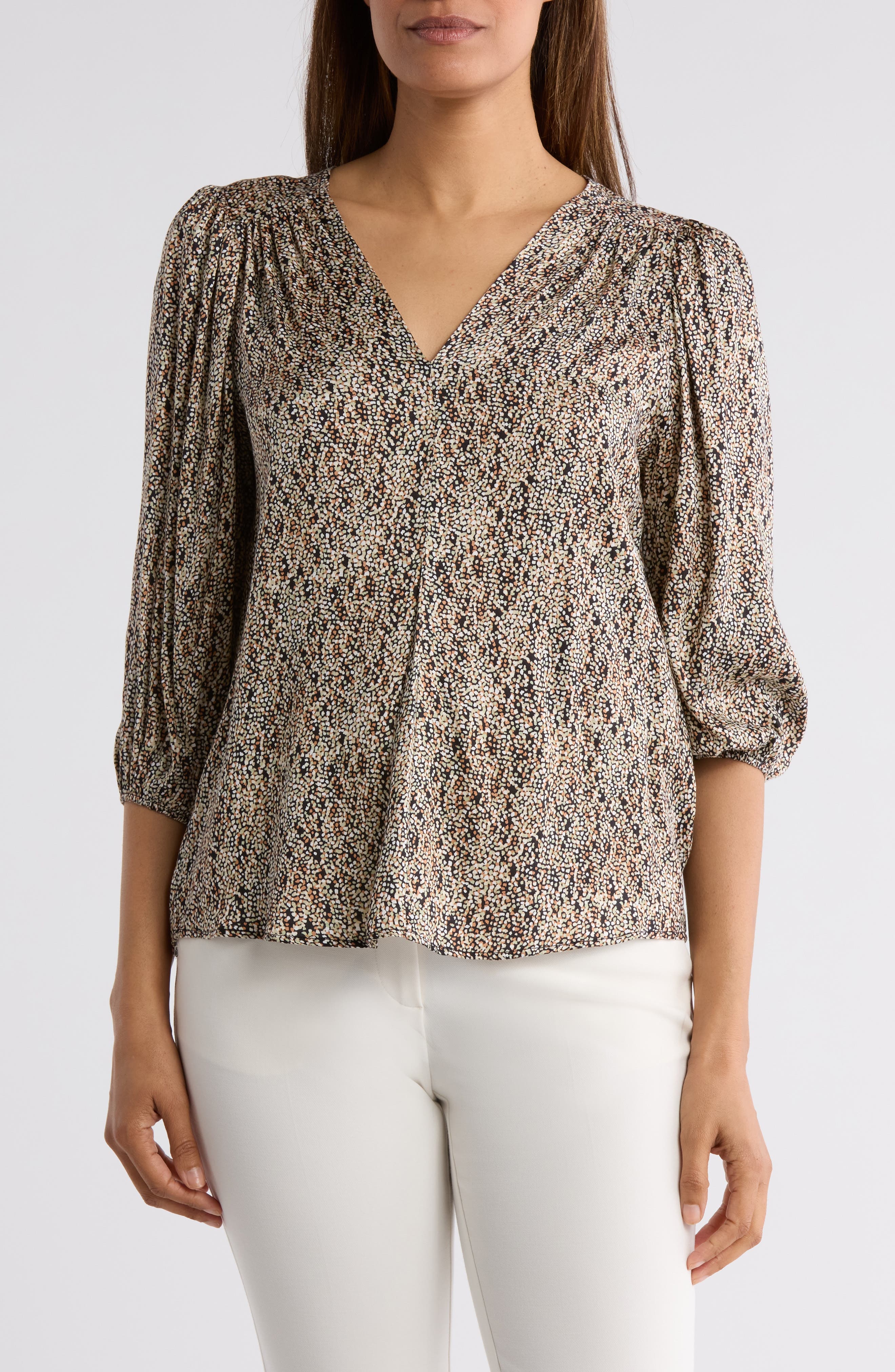 Dot V-Neck Three-Quarter Sleeve Top - image 1
