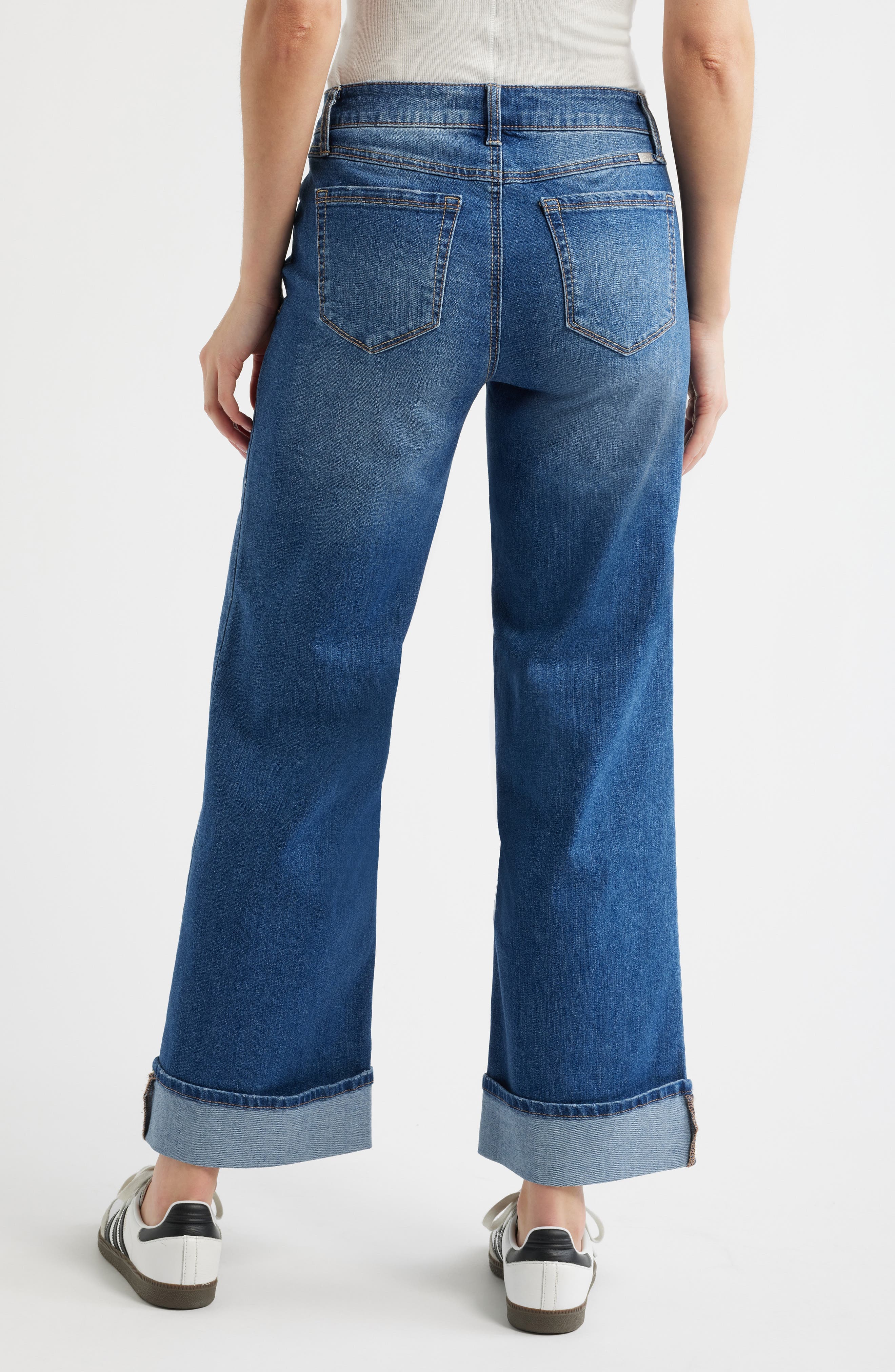 High Waist Cuff Slim Wide Leg Jeans - image 2