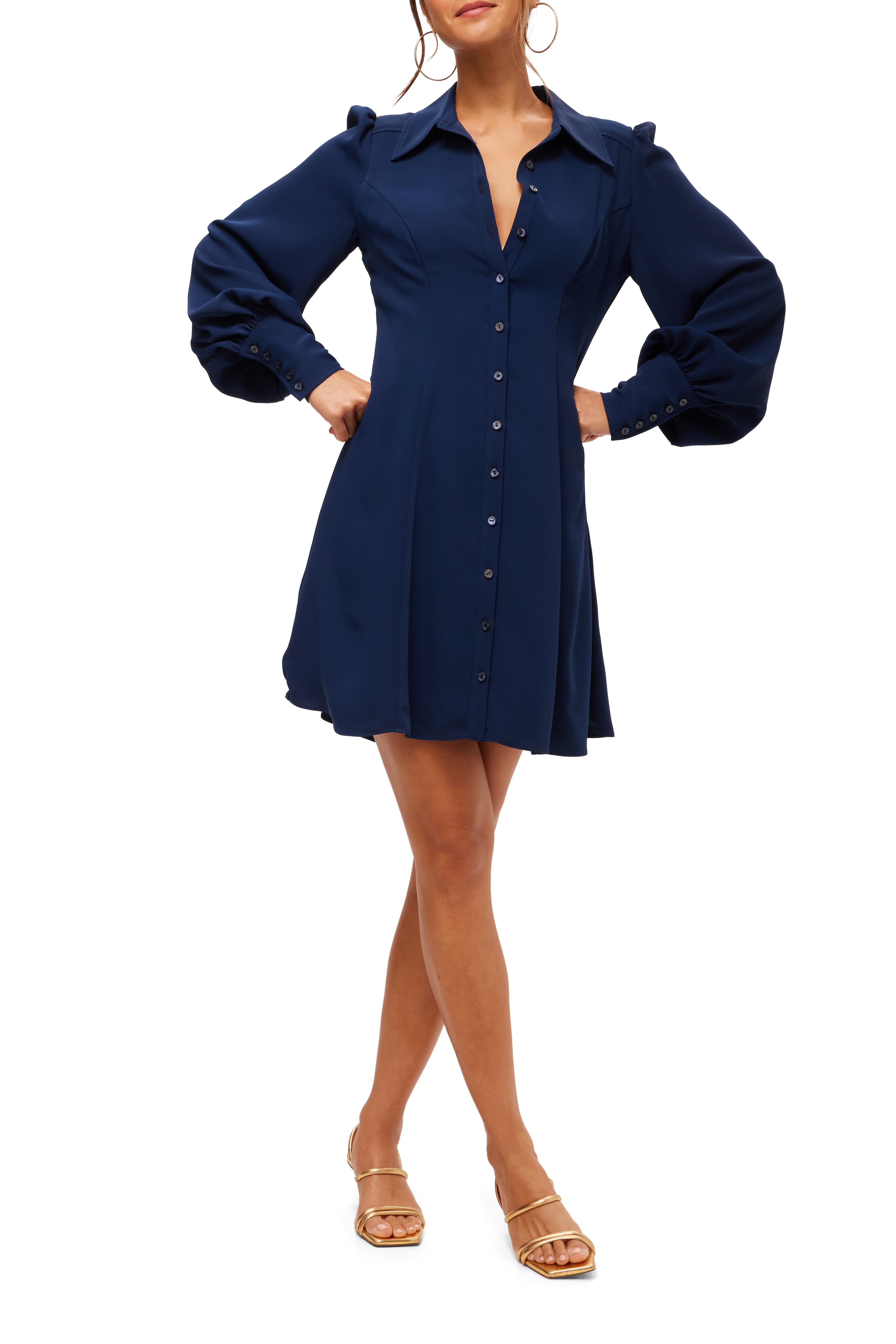 Lanea A line Puff Sleeve Shirt Dress - image 1