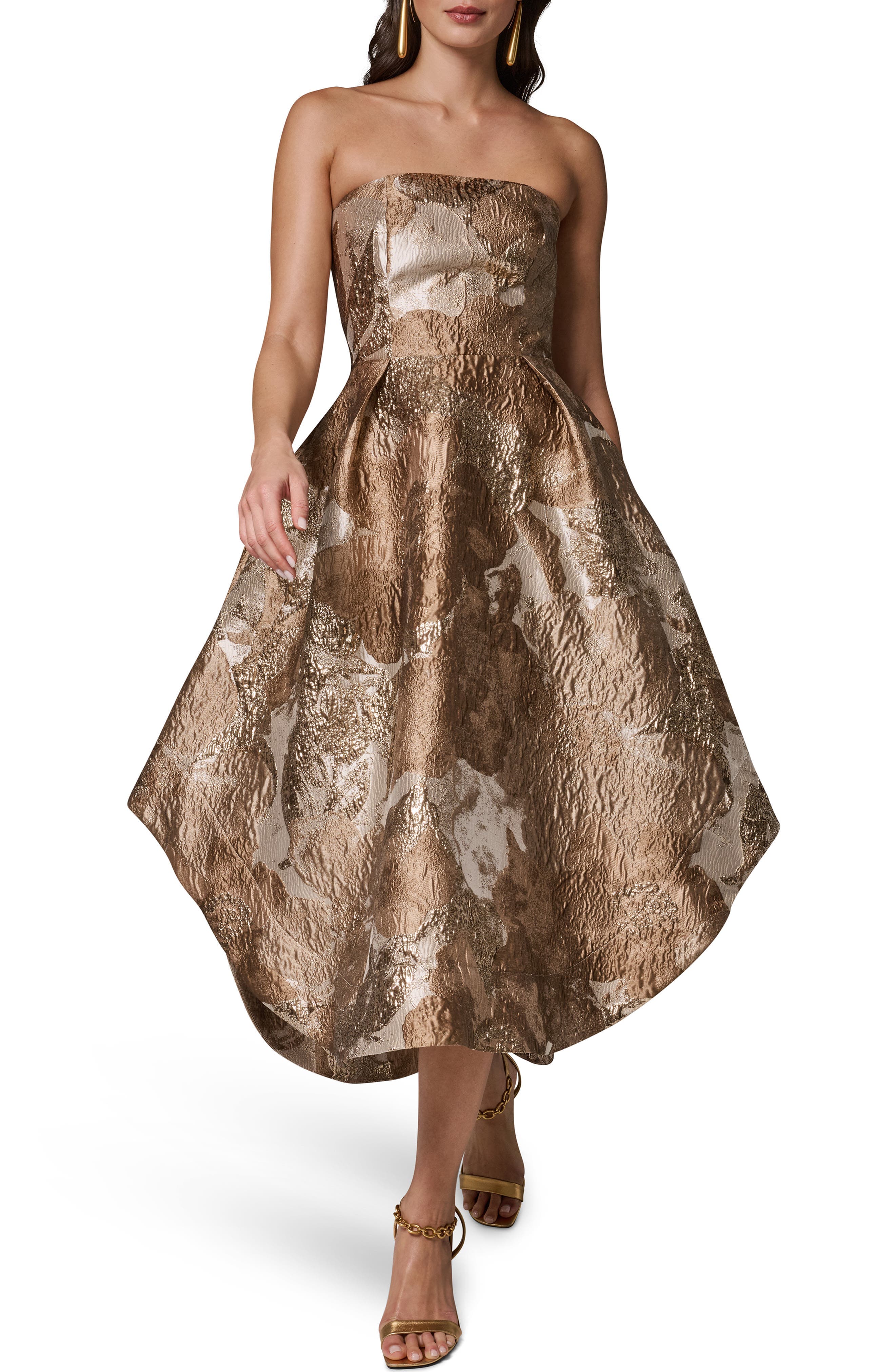 Metallic Jacquard Strapless Gown - image 1