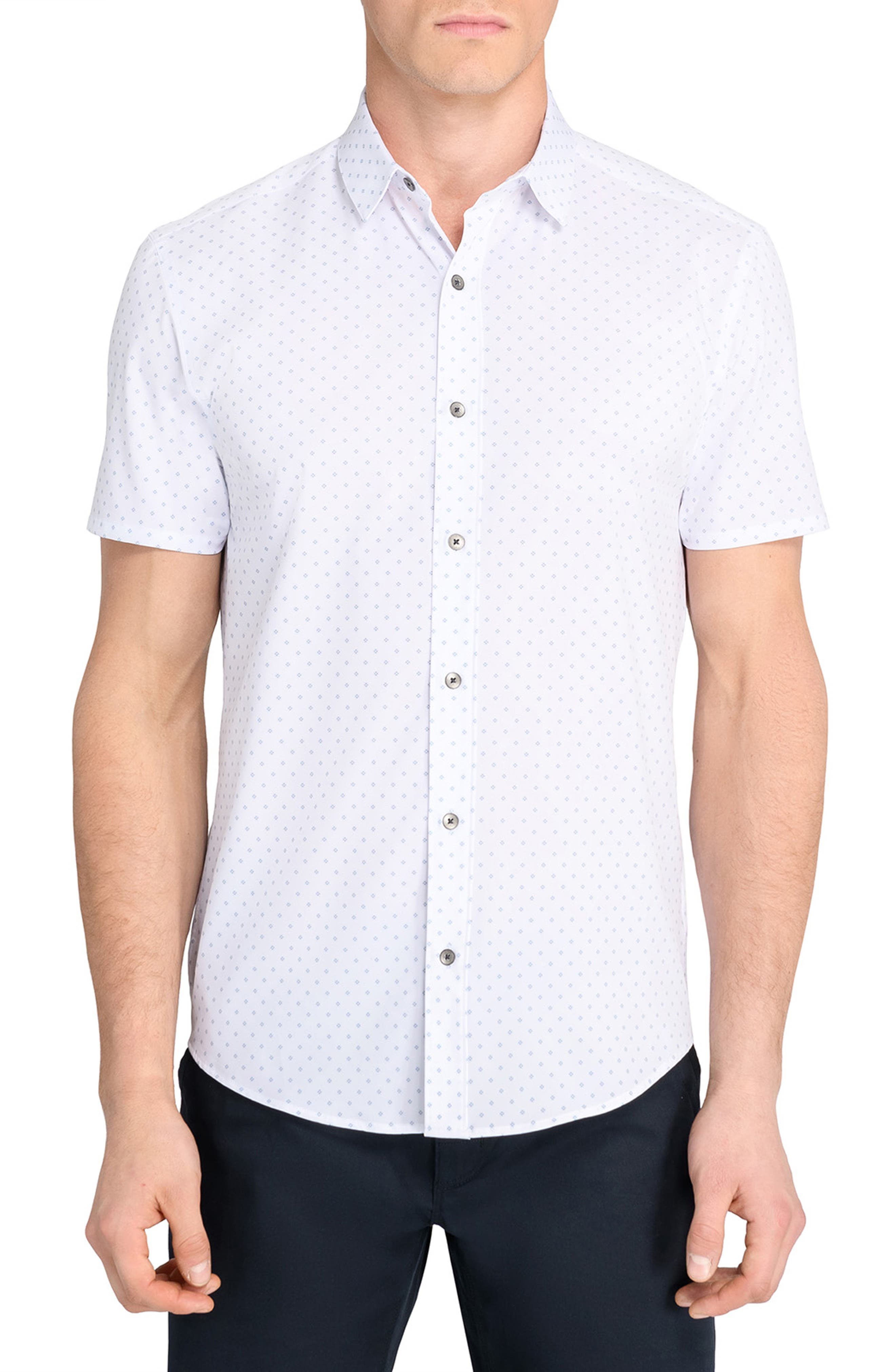 Trim Fit Hashtag Print Short Sleeve Performance Button-Up Shirt - image 1